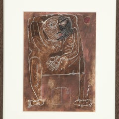 Man With Jacket & Wilted Flower in Oil Paint on Archival Paper by Zero Mostel