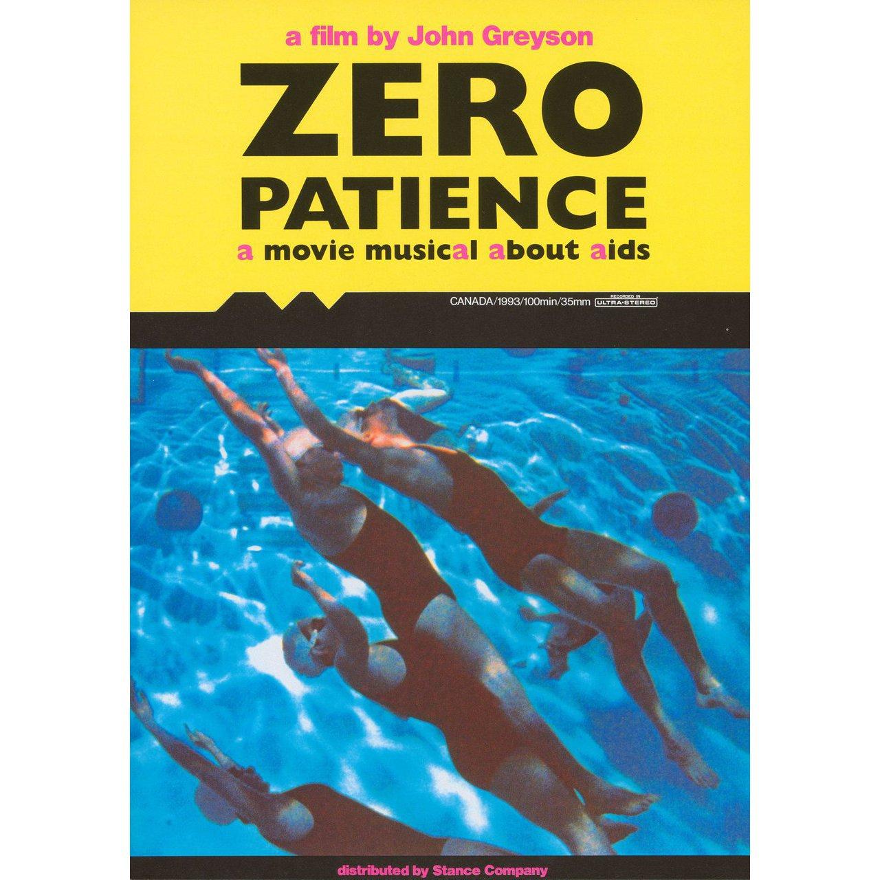 Original 1993 Japanese B2 poster for the film Zero Patience directed by John Greyson with John Robinson / Normand Fauteux / Dianne Heatherington / Richardo Keens-Douglas. Very Good-Fine condition, rolled. Please note: the size is stated in inches