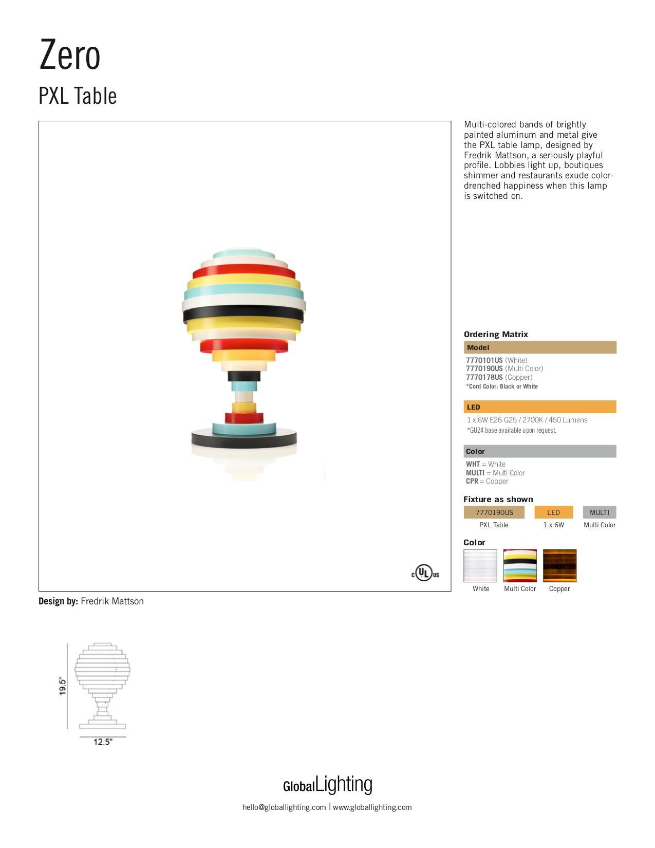 Swedish Zero PXL Table Lamp in Multi-Color by Fredrik Mattson For Sale