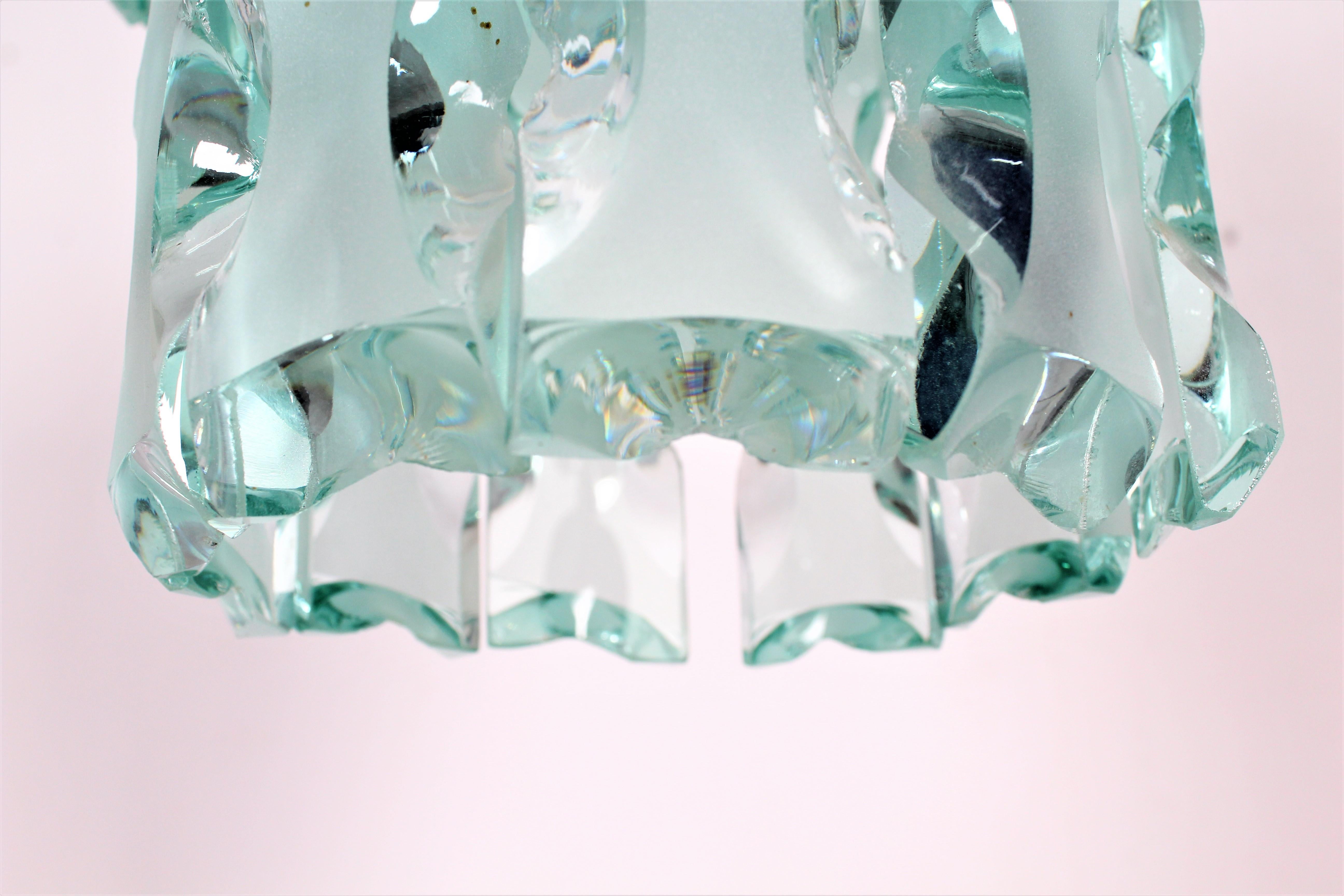 Zero Quattro 1970 Midcentury Italian Design Chrome Glass Chandelier 4