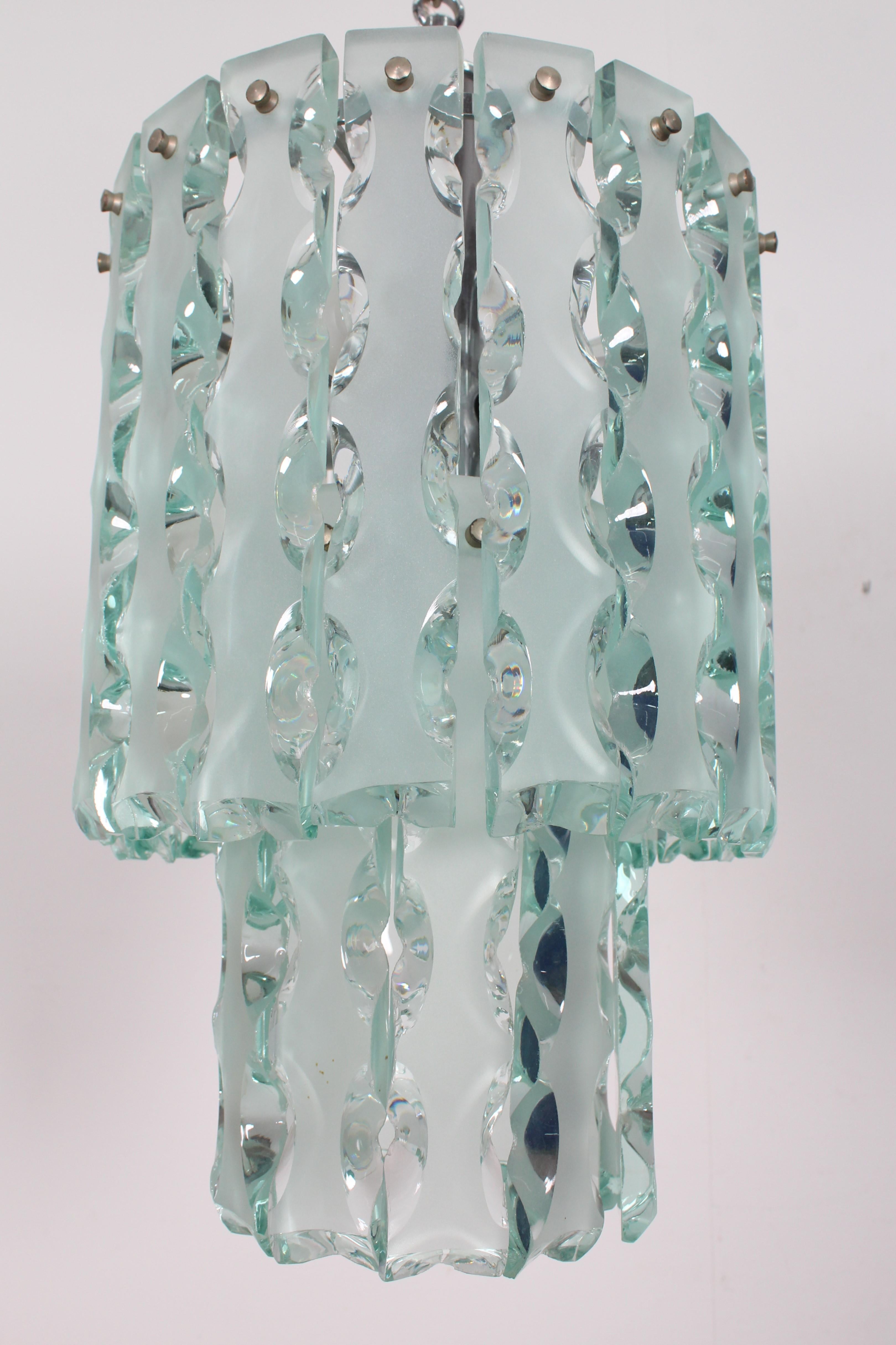 Zero Quattro 1970 Midcentury Italian Design Chrome Glass Chandelier 6