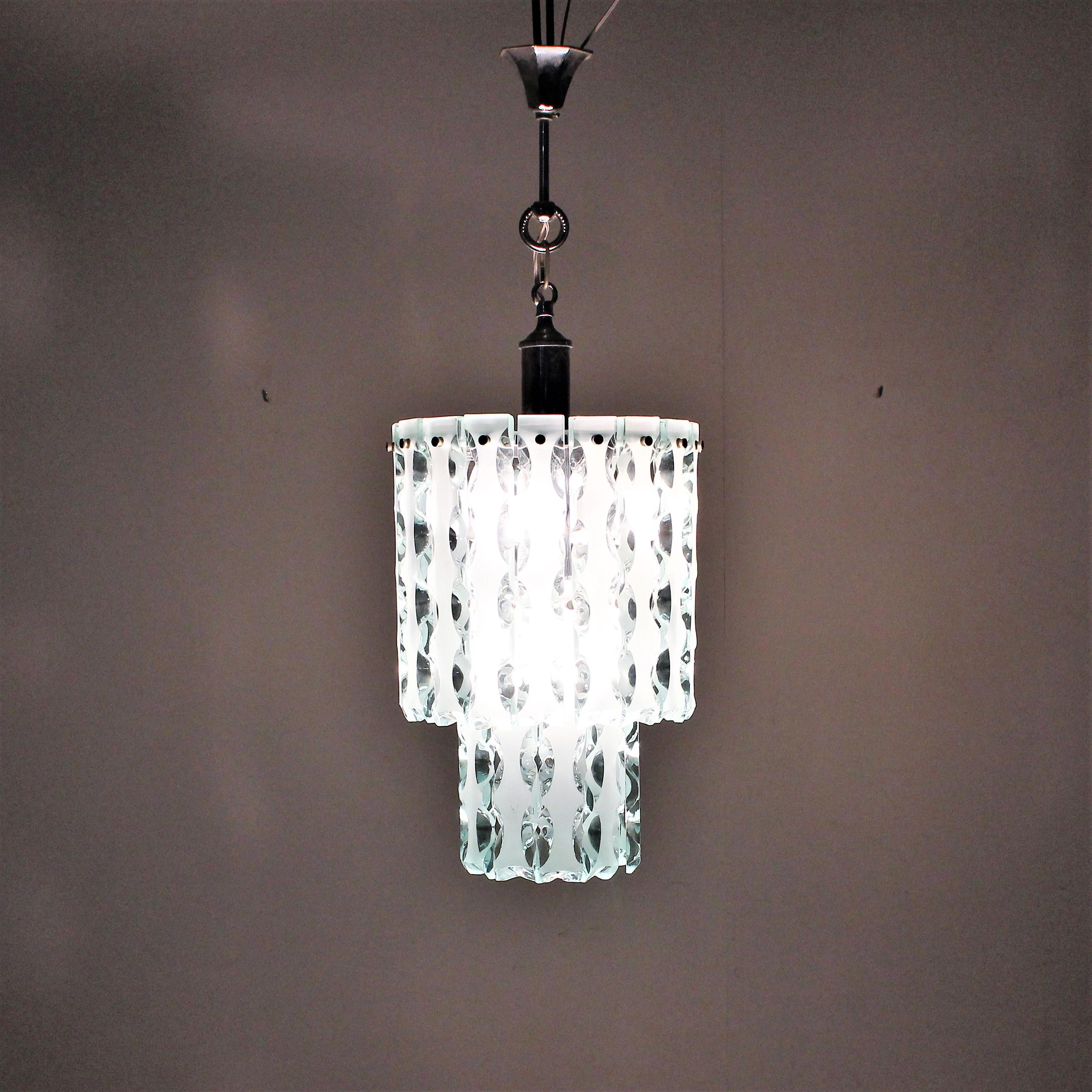 Zero Quattro 1970 Midcentury Italian Design Chrome Glass Chandelier 7
