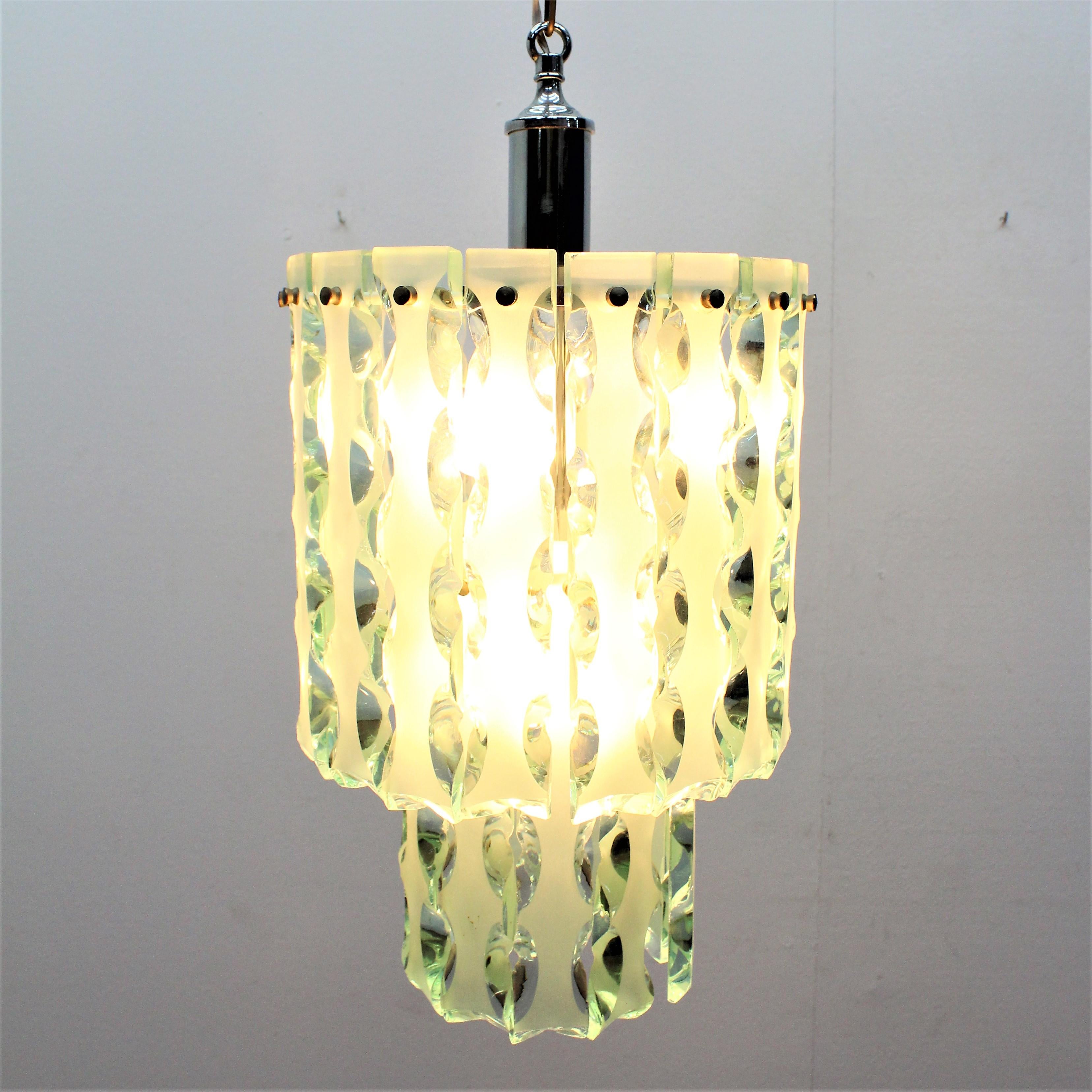 Zero Quattro 1970 Midcentury Italian Design Chrome Glass Chandelier 8