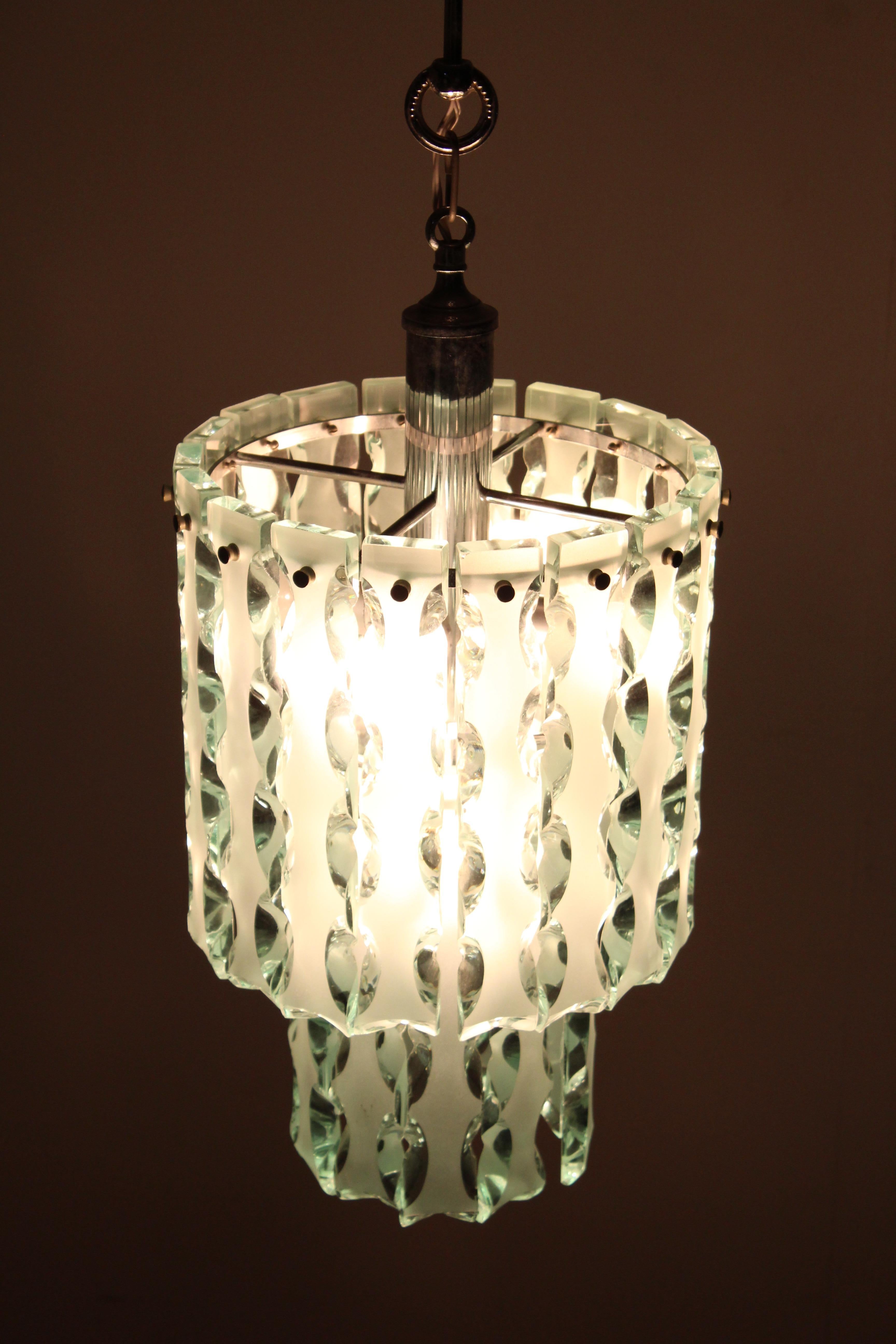 Zero Quattro 1970 Midcentury Italian Design Chrome Glass Chandelier 9