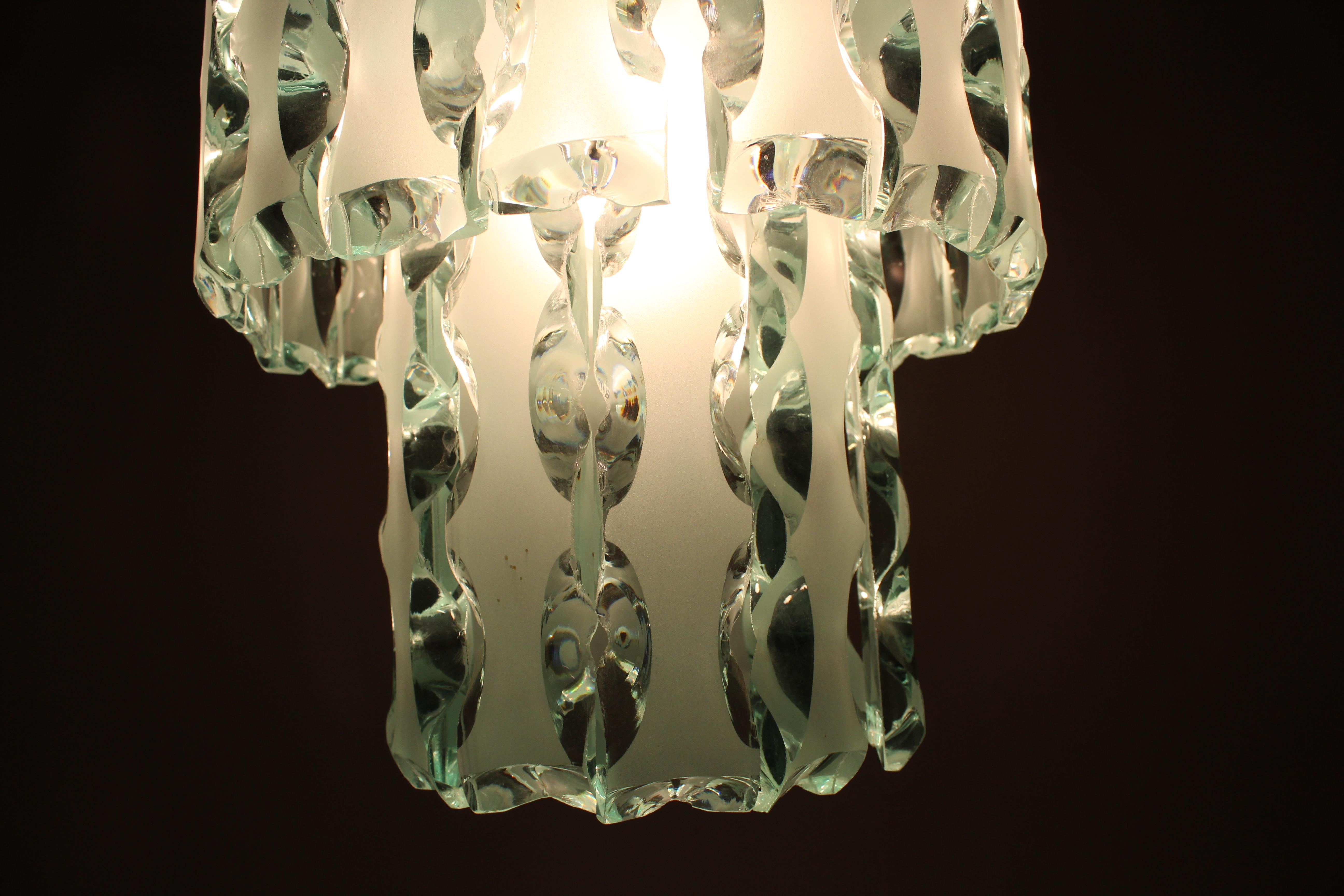 Zero Quattro 1970 Midcentury Italian Design Chrome Glass Chandelier 10