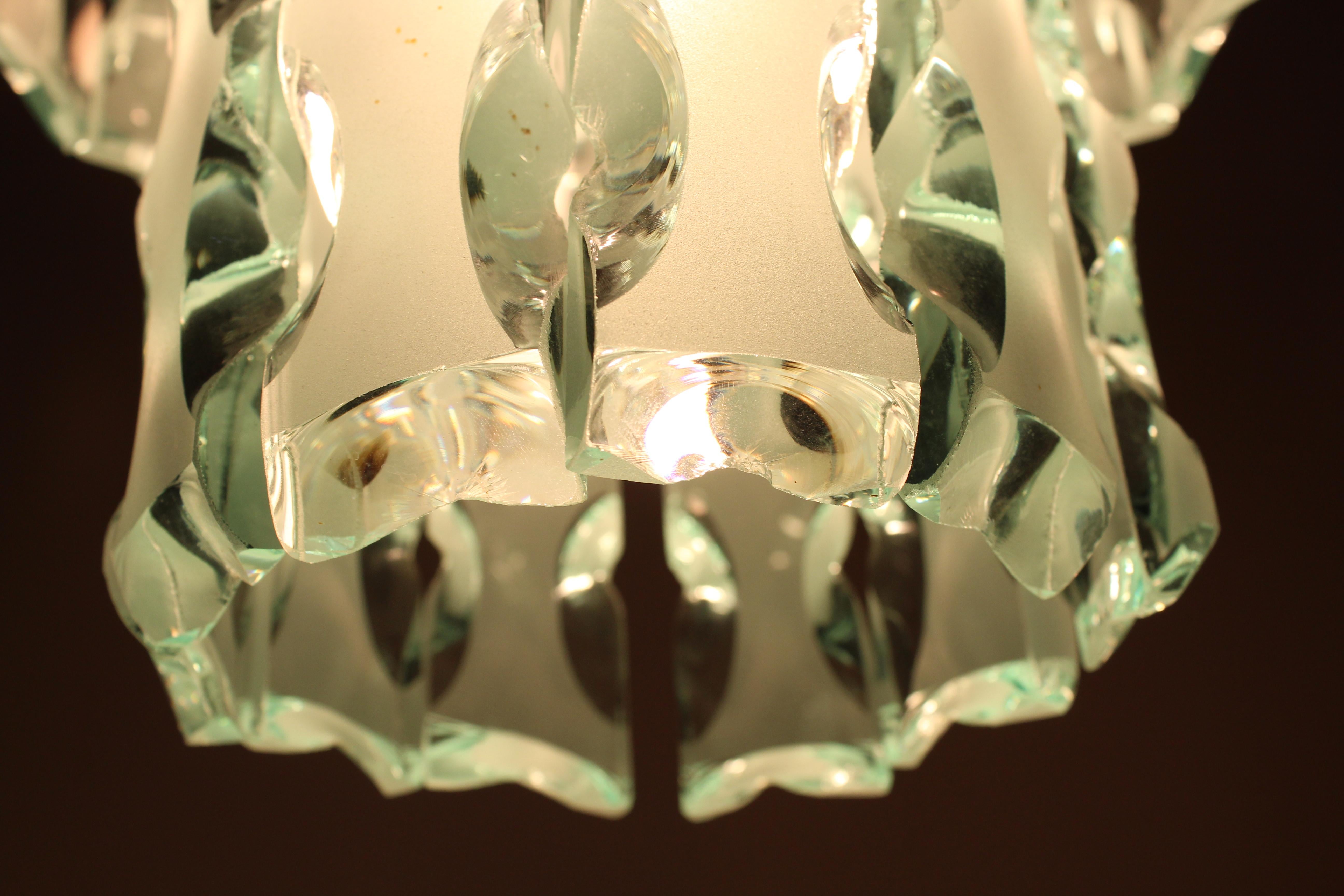 Zero Quattro 1970 Midcentury Italian Design Chrome Glass Chandelier 13