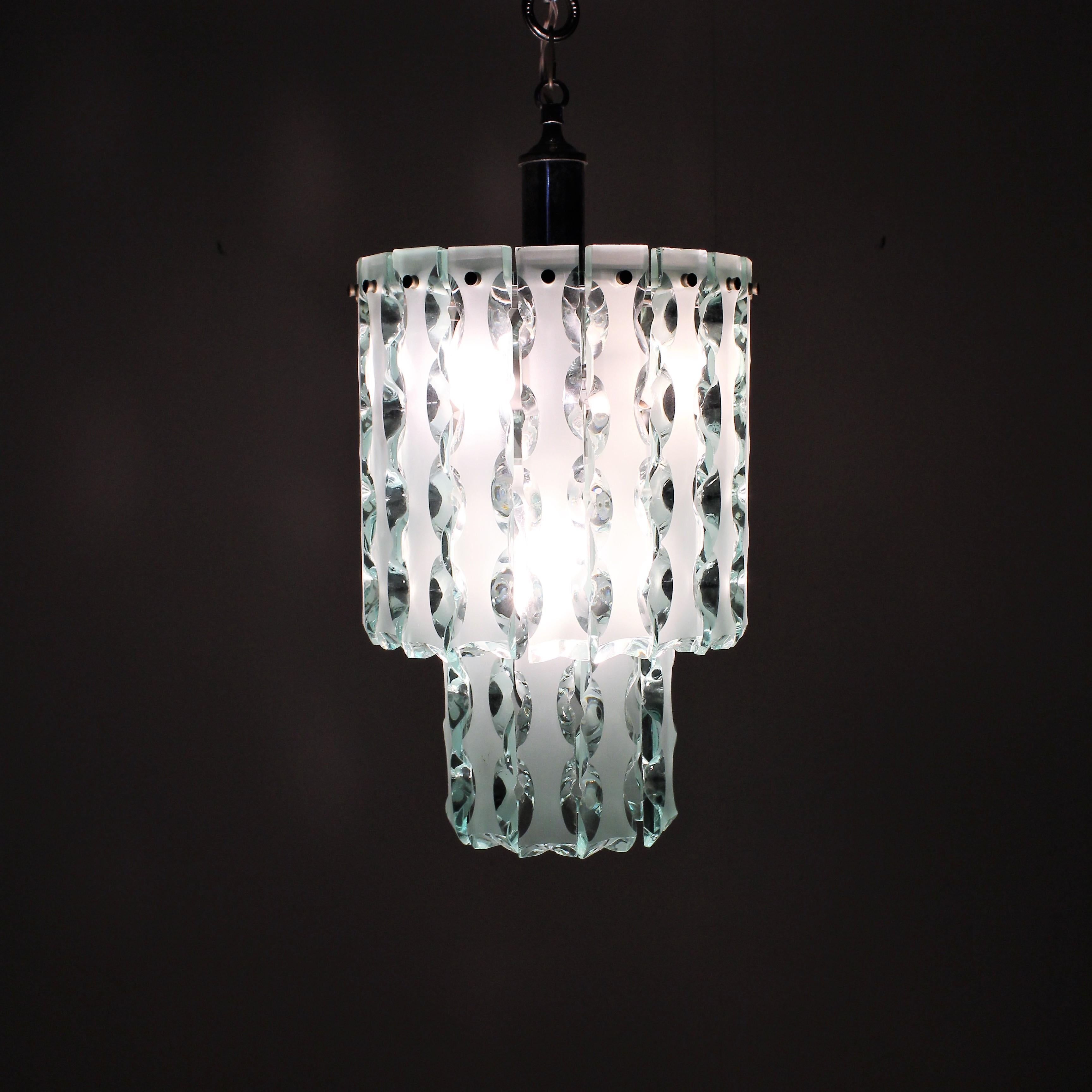 Zero Quattro 1970 Midcentury Italian Design Chrome Glass Chandelier 14