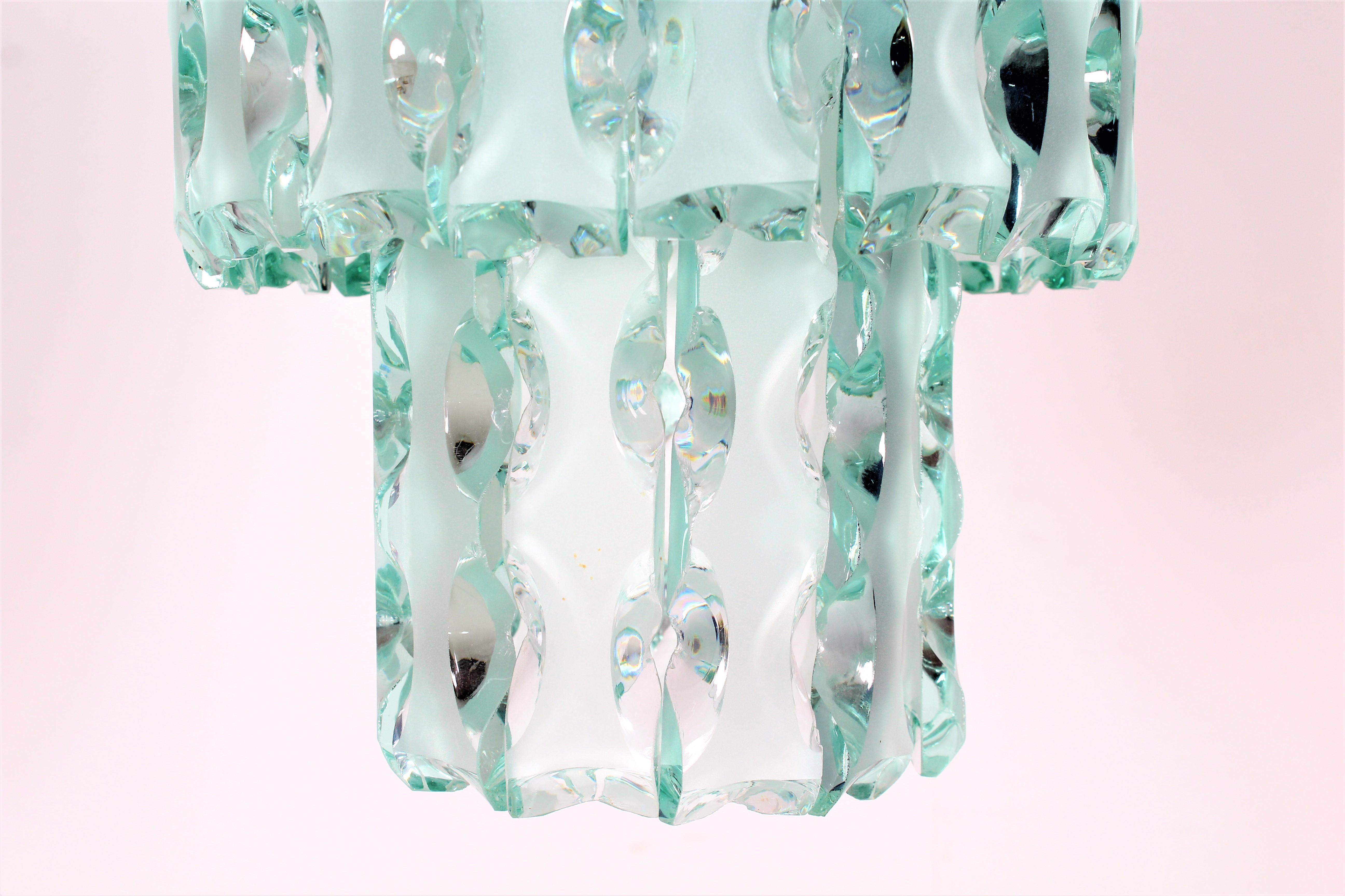 Mid-Century Modern Zero Quattro 1970 Midcentury Italian Design Chrome Glass Chandelier