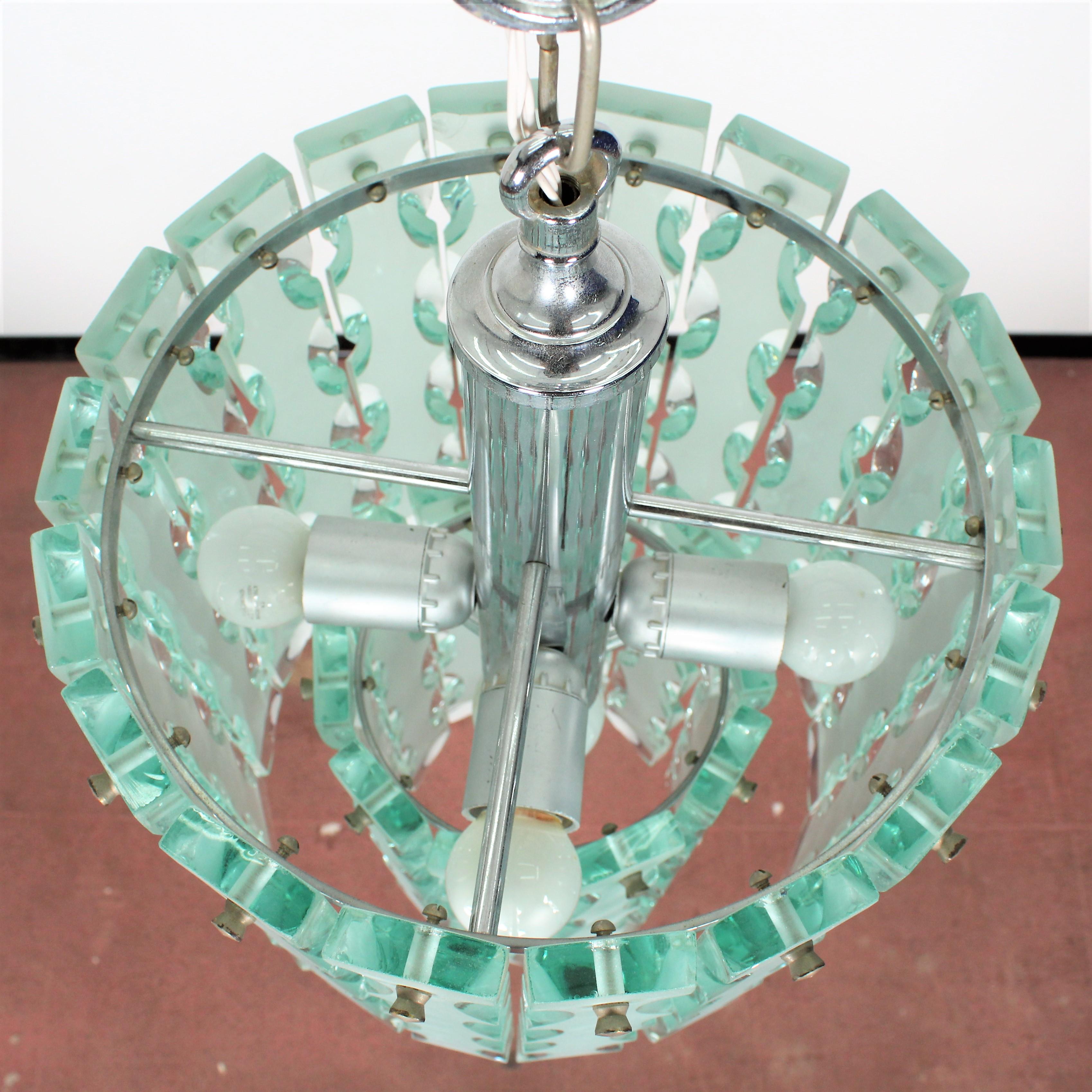 Late 20th Century Zero Quattro 1970 Midcentury Italian Design Chrome Glass Chandelier
