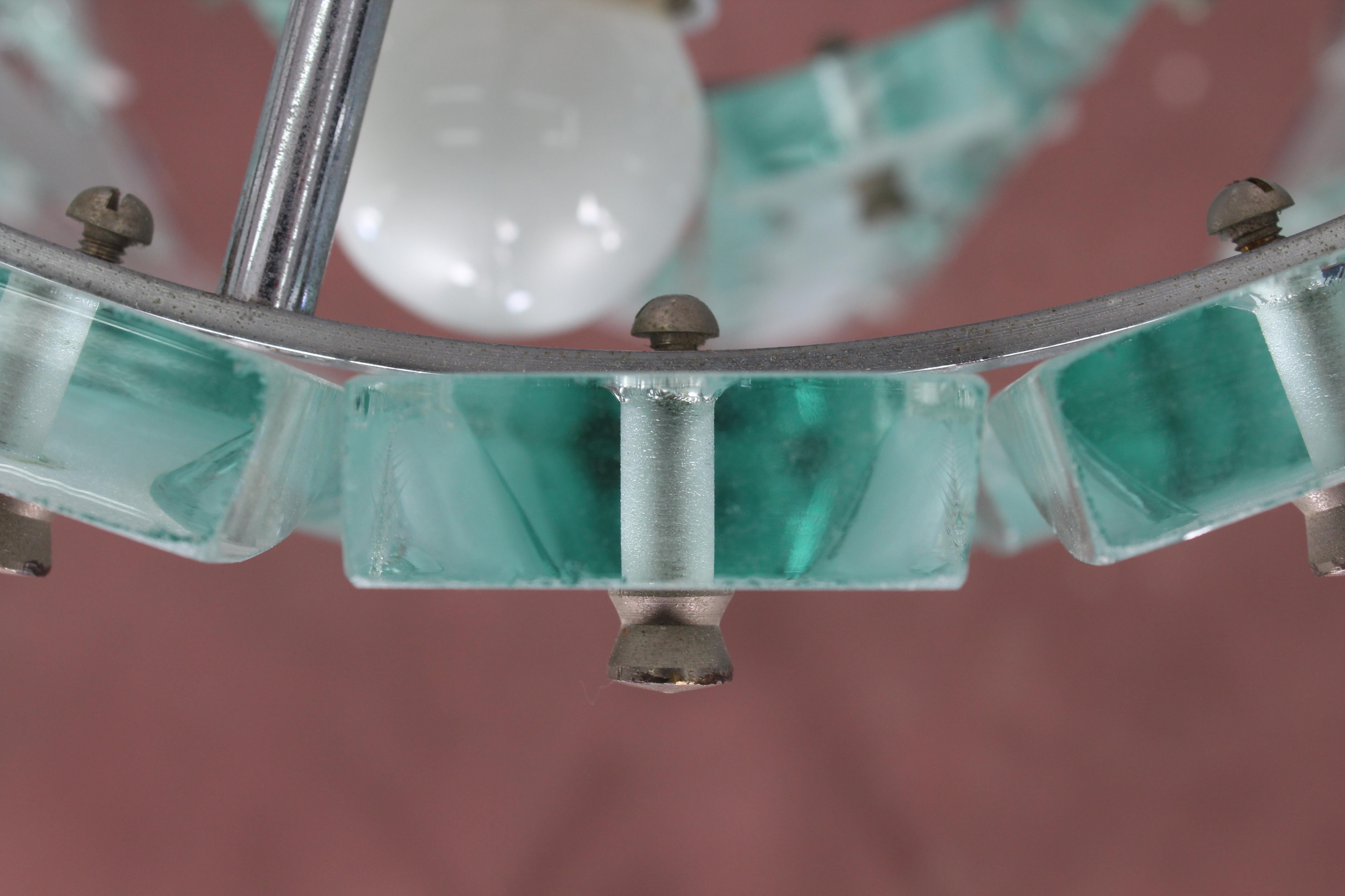 Zero Quattro 1970 Midcentury Italian Design Chrome Glass Chandelier 1