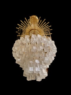Zero Quattro Cascade Pendentif cube en verre de Murano plaqué or 24 carats, Italie, 1970