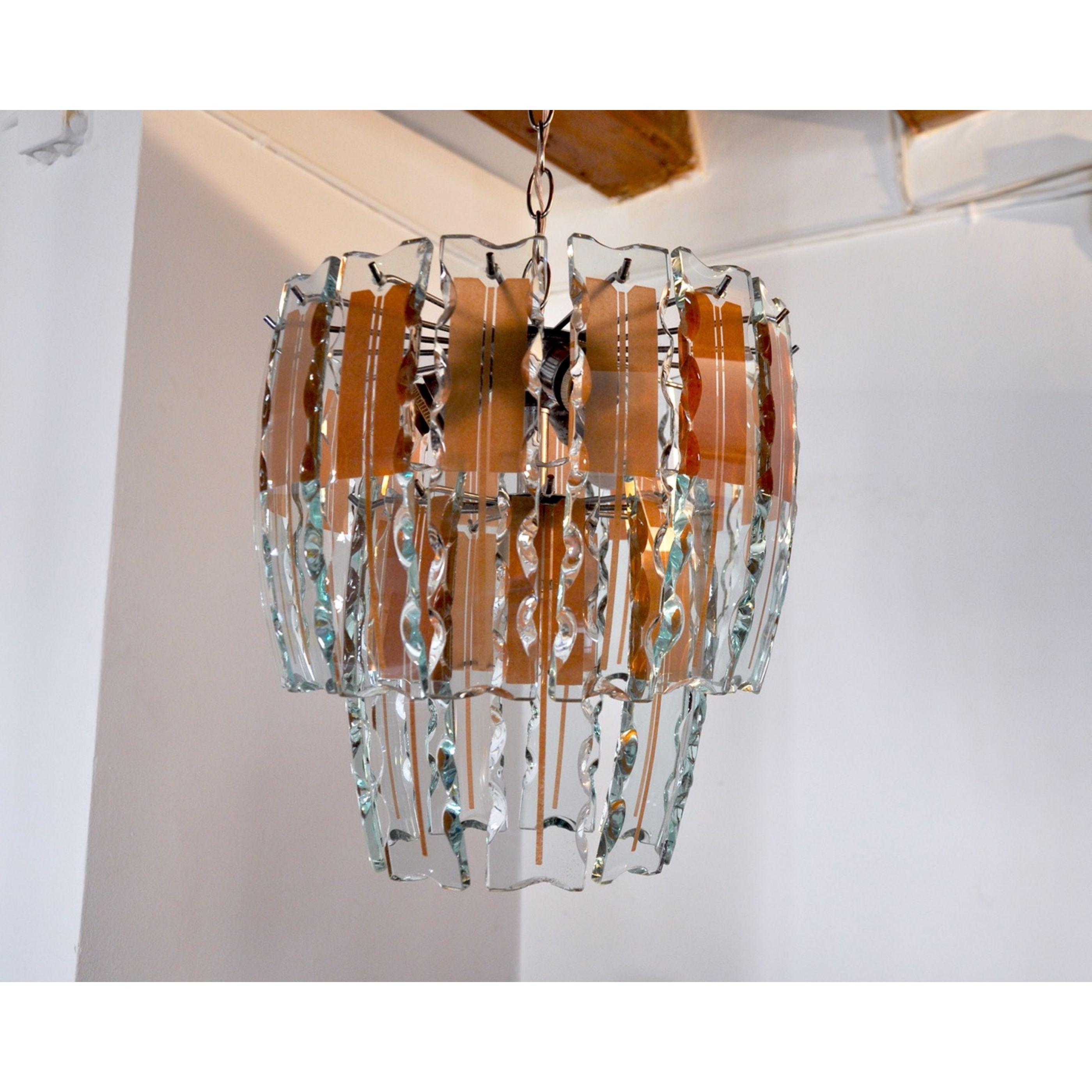 Hollywood Regency Zero Quattro Chandelier Brown Cut Glass Murano Italy 1970 For Sale