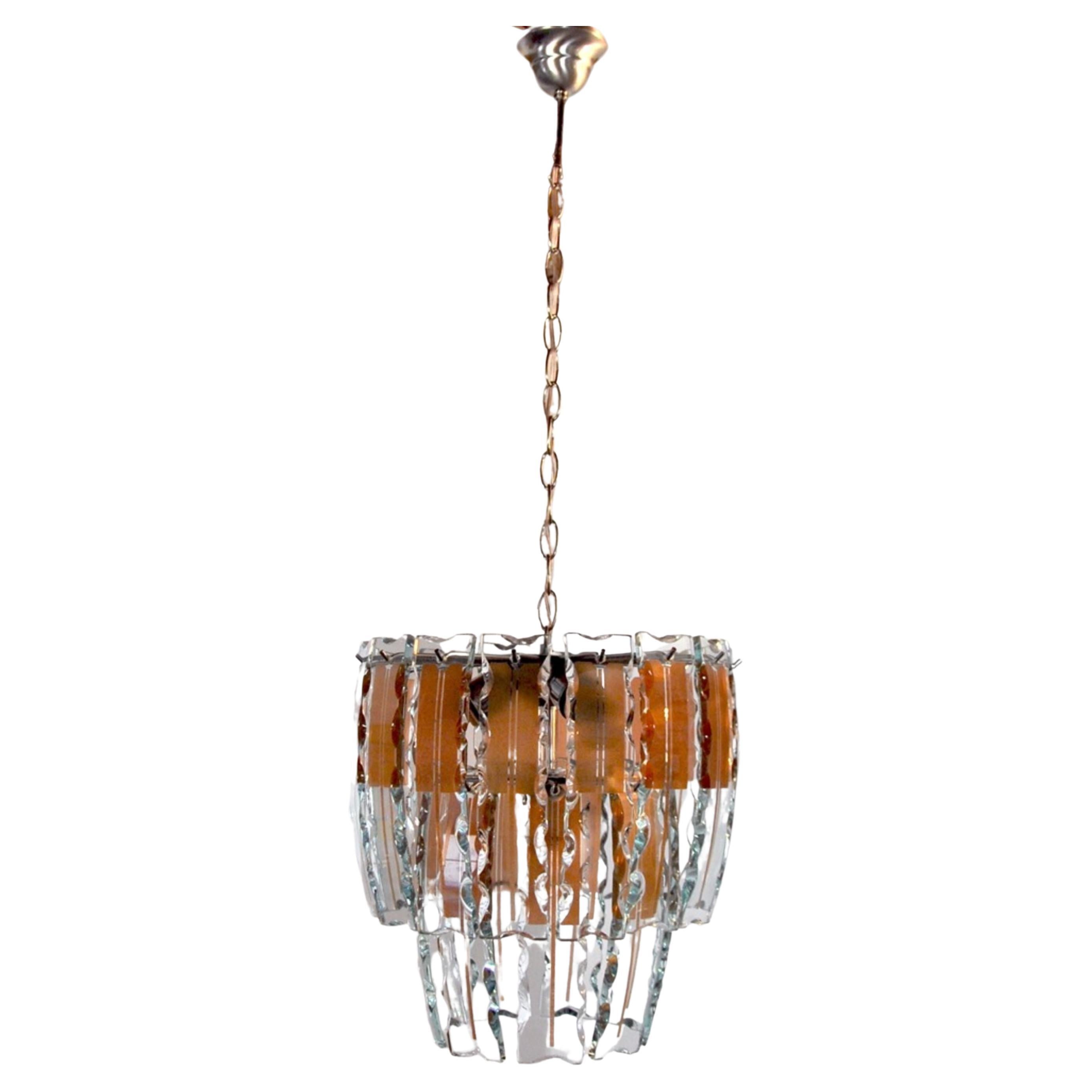 Zero Quattro Chandelier Brown Cut Glass Murano Italy 1970