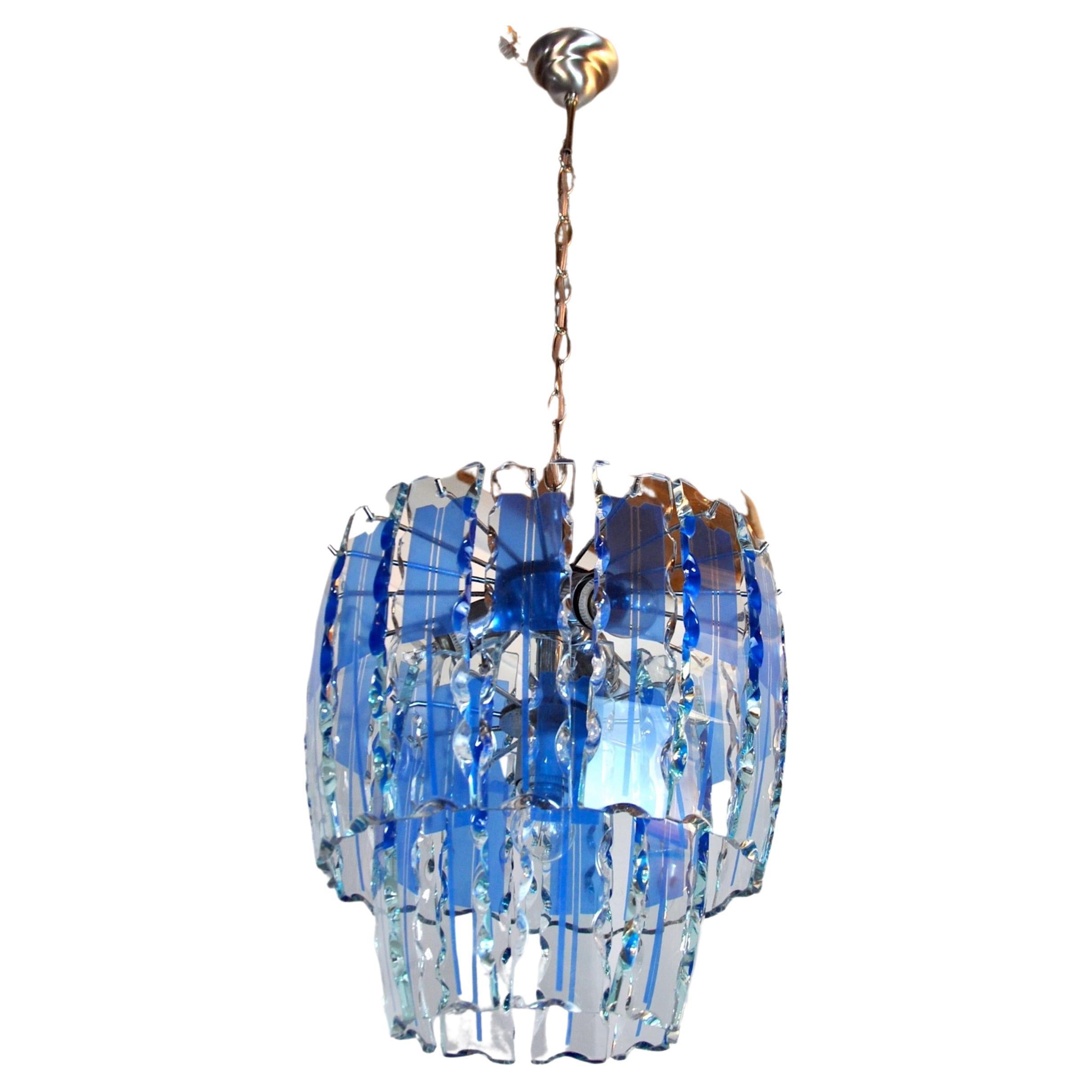 Lustre Zero Quattro en verre de Murano taillé bleu, Italie, 1970