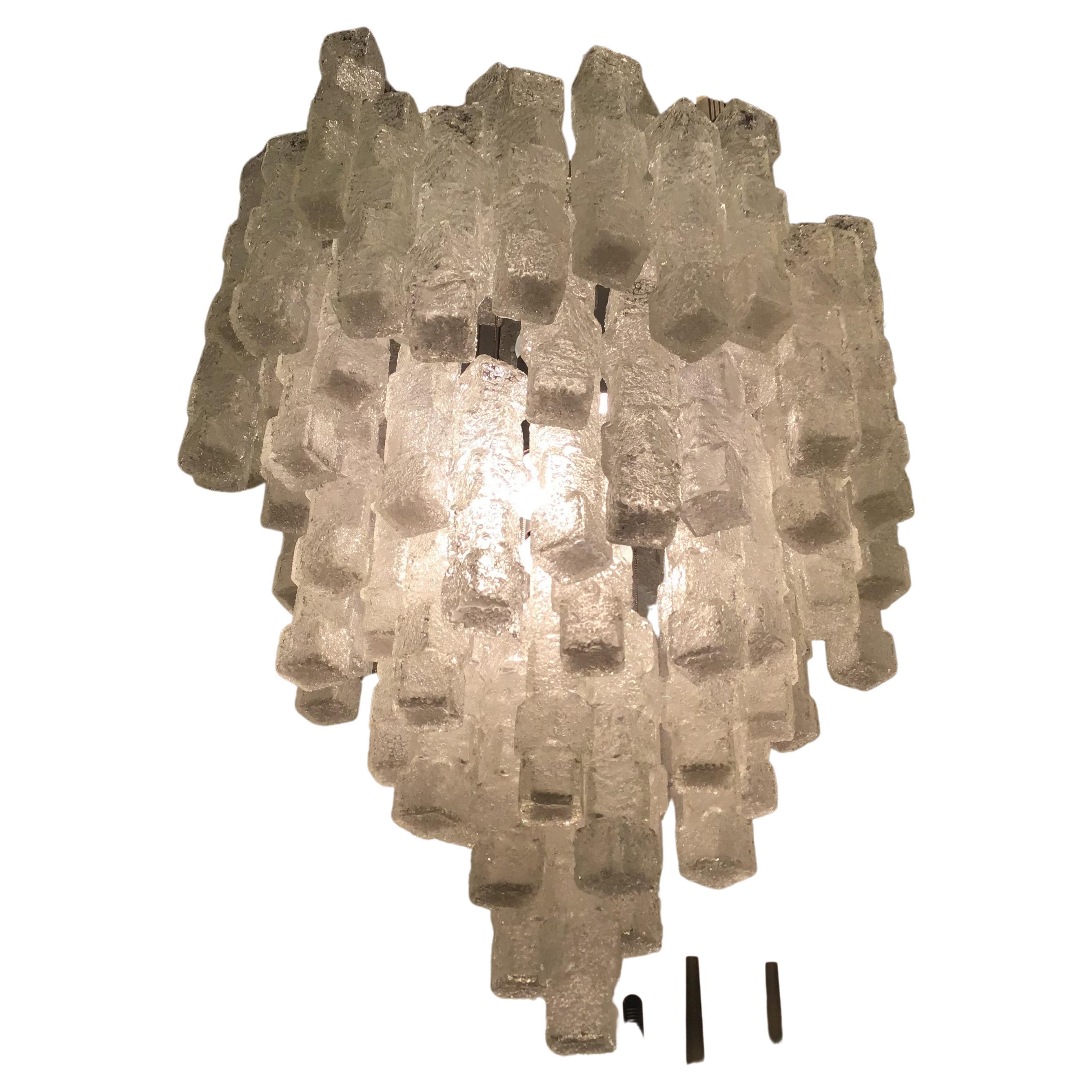 Zero Quattro Chandelier Murano Glass Metal Crome 1970 Italy