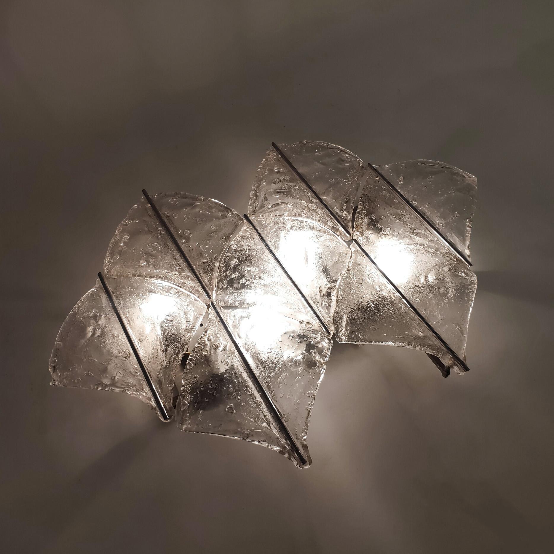 Zero Quattro, Milán. Enorme candelabro brutalista de cristal buble de Murano, Italia, años 70 Italiano en venta