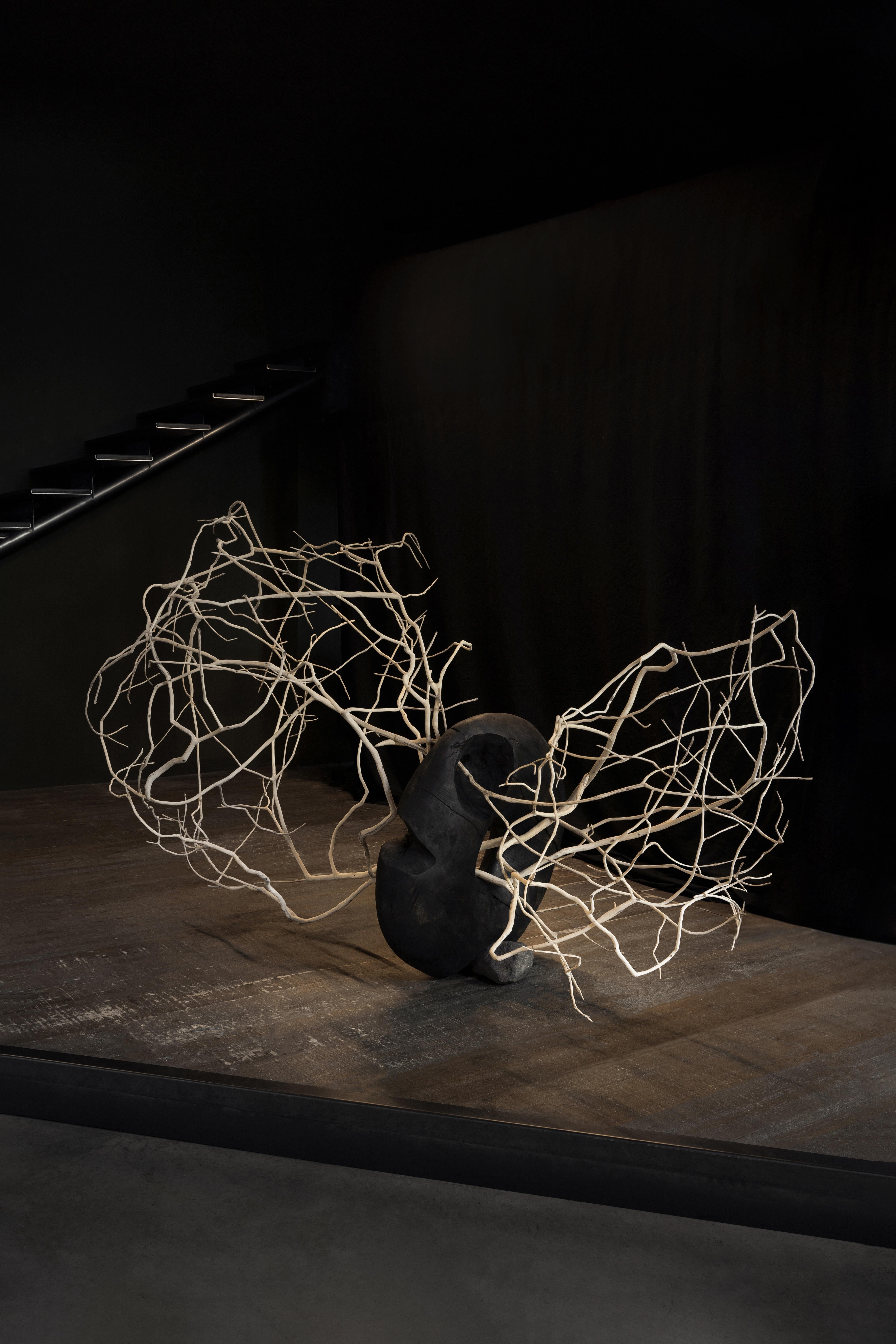 Zero Sculpture by Jérôme Pereira
Dimensions: D 80 x W 200 x H 120 cm.
Materials: Ash, oak tree


Jérôme Pereira creates lighting sculptures with a rough and gracious presence. Coming from a scientific background, his sculptures, as equations,