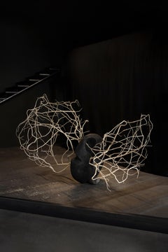 Black Carved Wood, Twisted Branches, Organic Form Sculpture by Jérôme Pereira