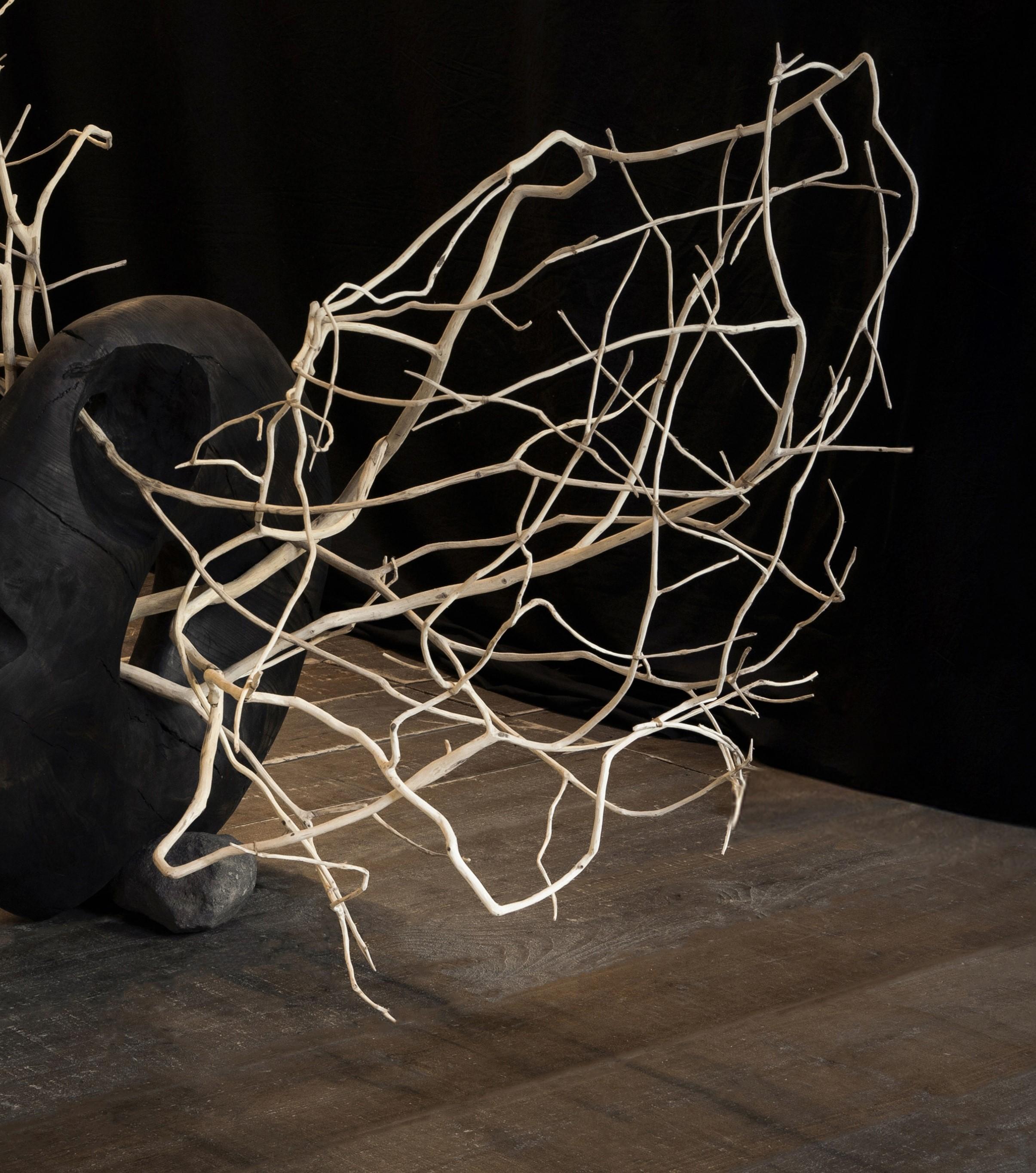 Organic Modern Black Carved Wood, Twisted Branches, Organic Form Sculpture by Jérôme Pereira For Sale