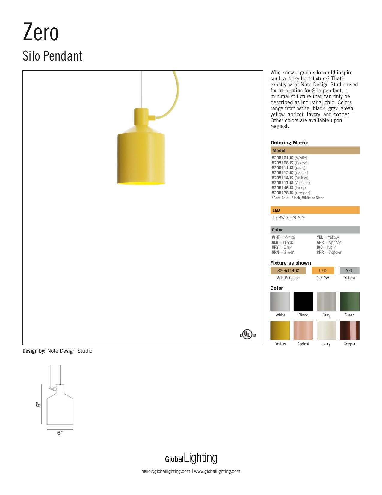 Zero Silo Pendant in Gray by Note Design Studio (21. Jahrhundert und zeitgenössisch) im Angebot