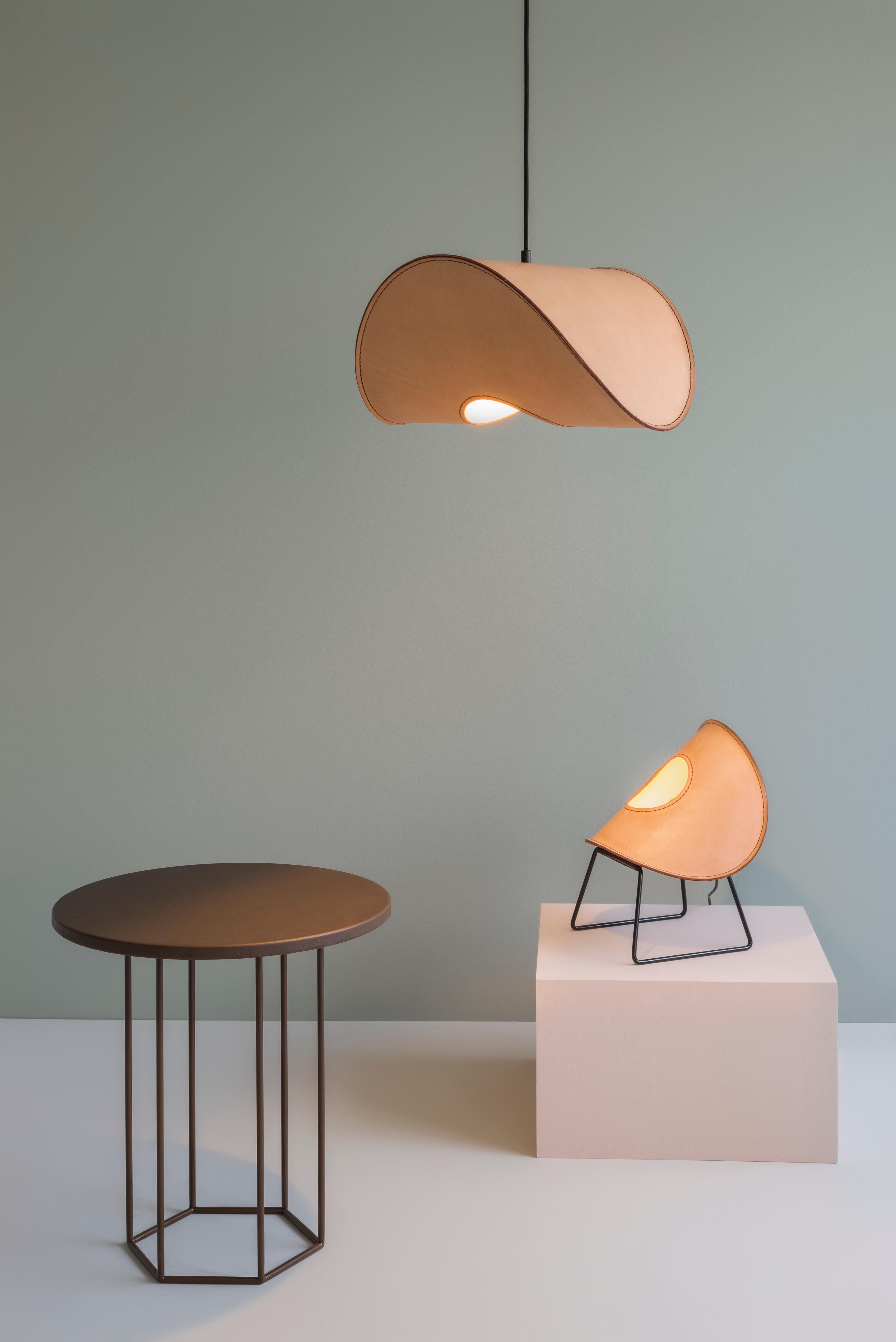 Post-Modern Zero Small Pendant Lamp in Vegetable Tanned Leather & Polyacetal by UNIQKA For Sale