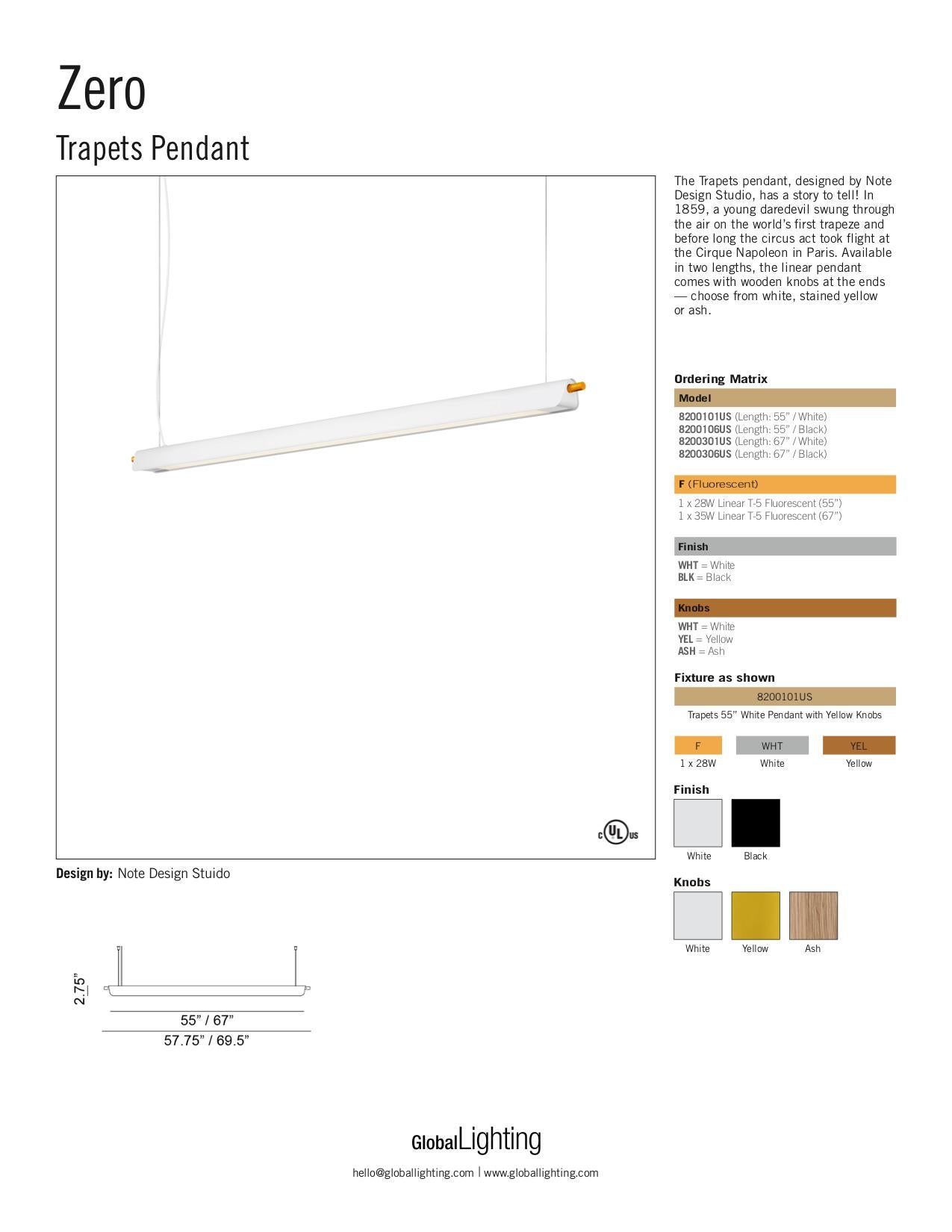 Zero Trapets Pendant in White by Note Design Studio For Sale 1
