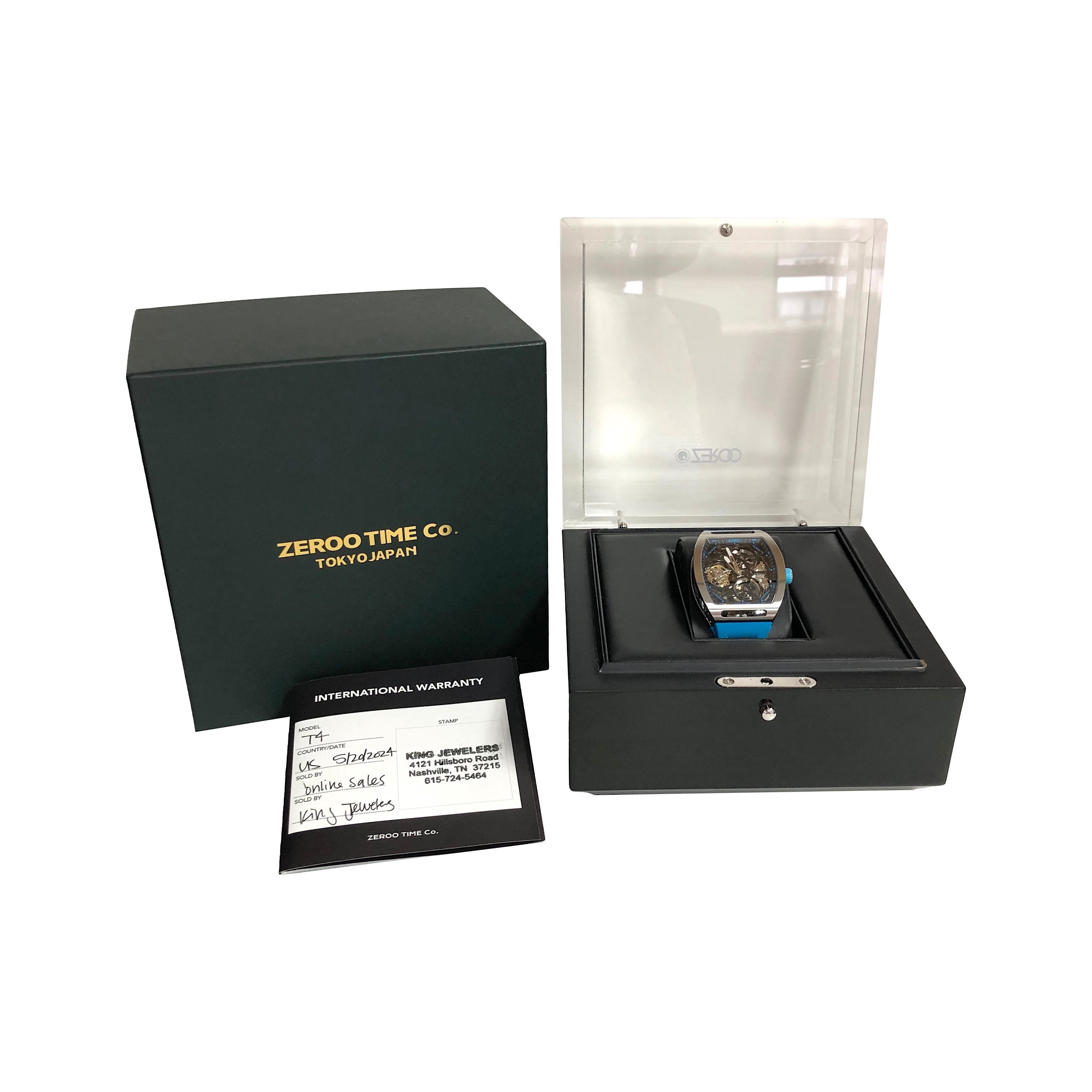 ZEROO T4 El Arquero Reloj Tourbillon Esqueleto Completo Acero Plateado Azul NUEVO 6