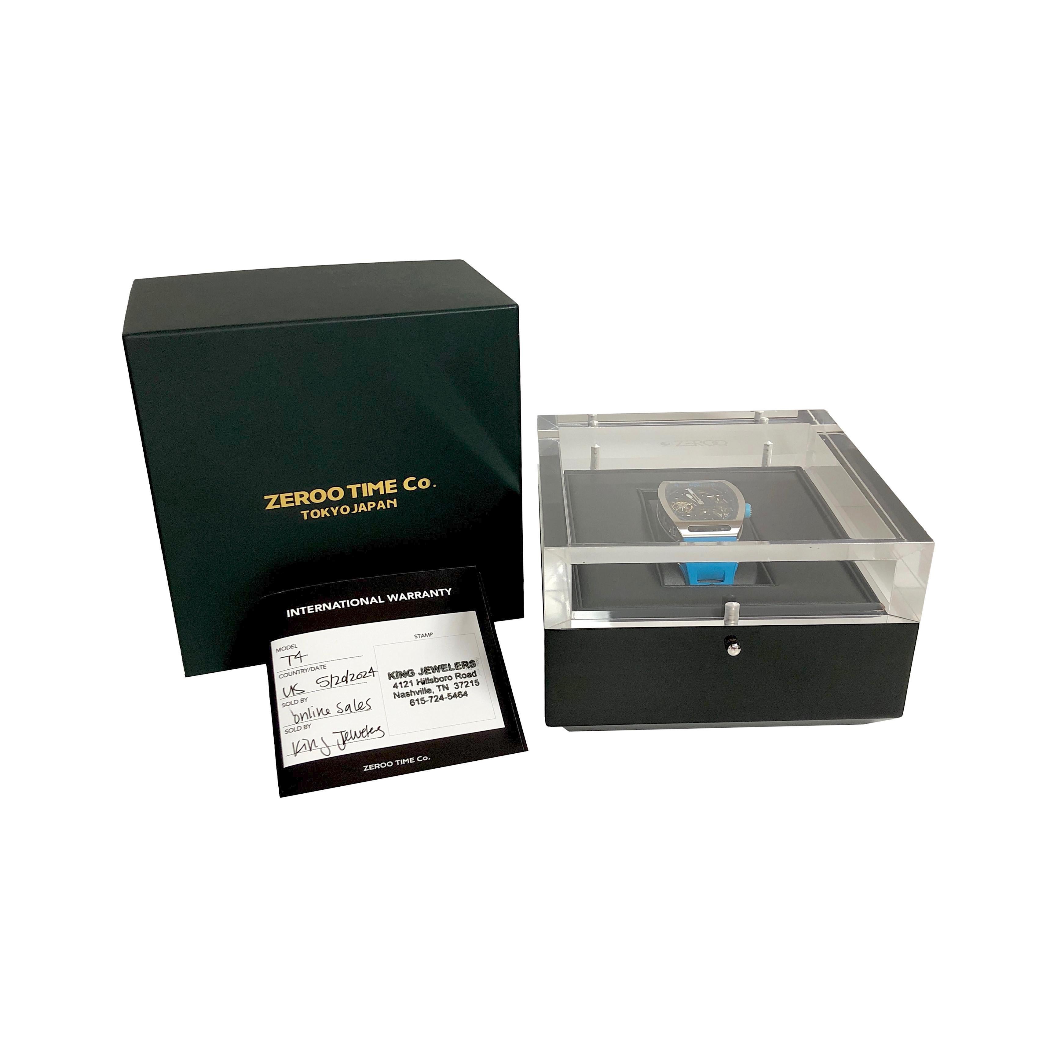 ZEROO T4 El Arquero Reloj Tourbillon Esqueleto Completo Acero Plateado Azul NUEVO 7