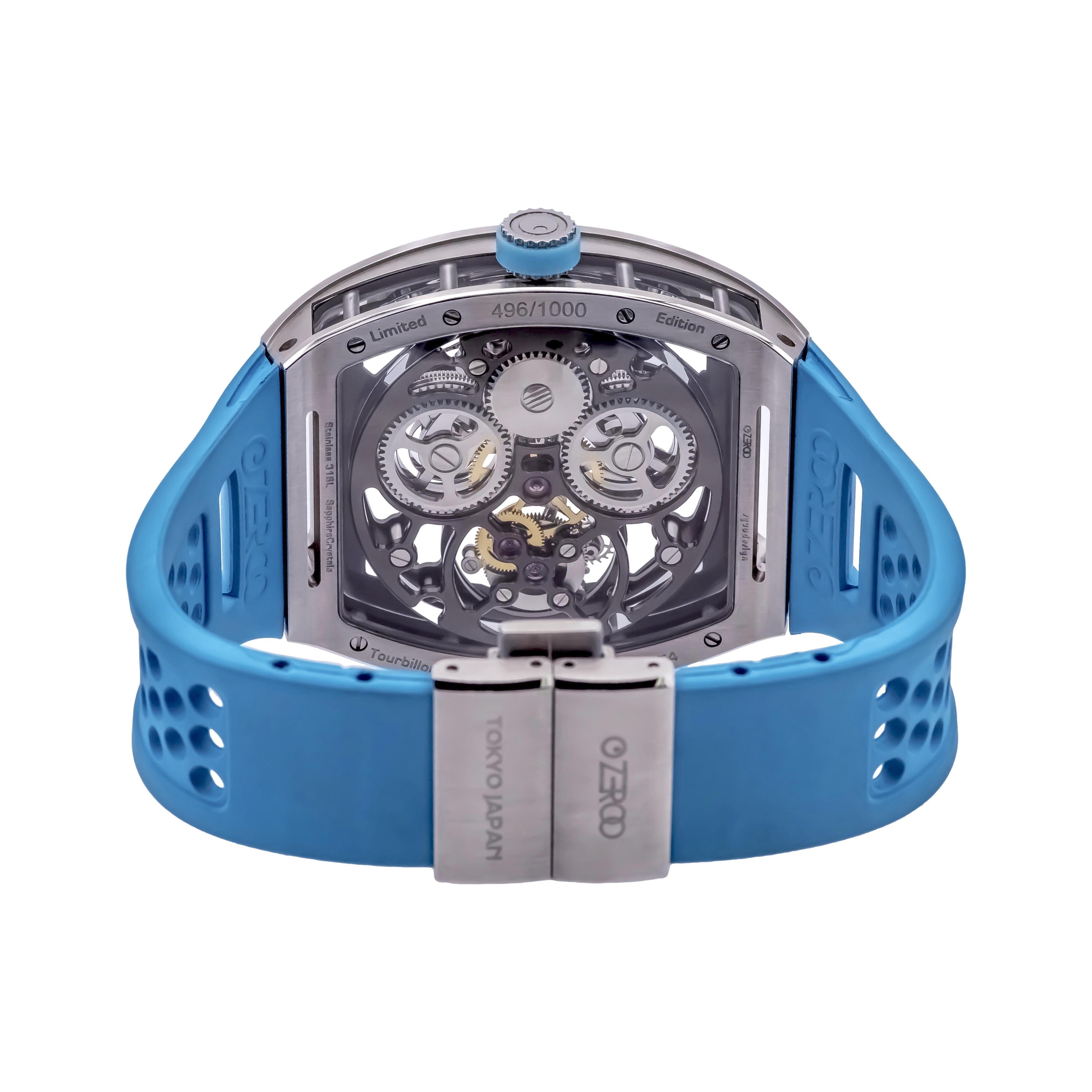 ZEROO T4 El Arquero Reloj Tourbillon Esqueleto Completo Acero Plateado Azul NUEVO en Nuevo Estado en New York, NY