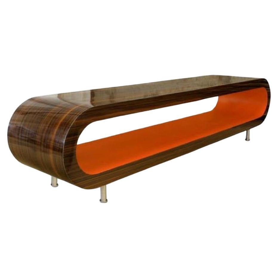 Zespoke Contemporary Console Table in Bent Wood and Orange Resin For Sale
