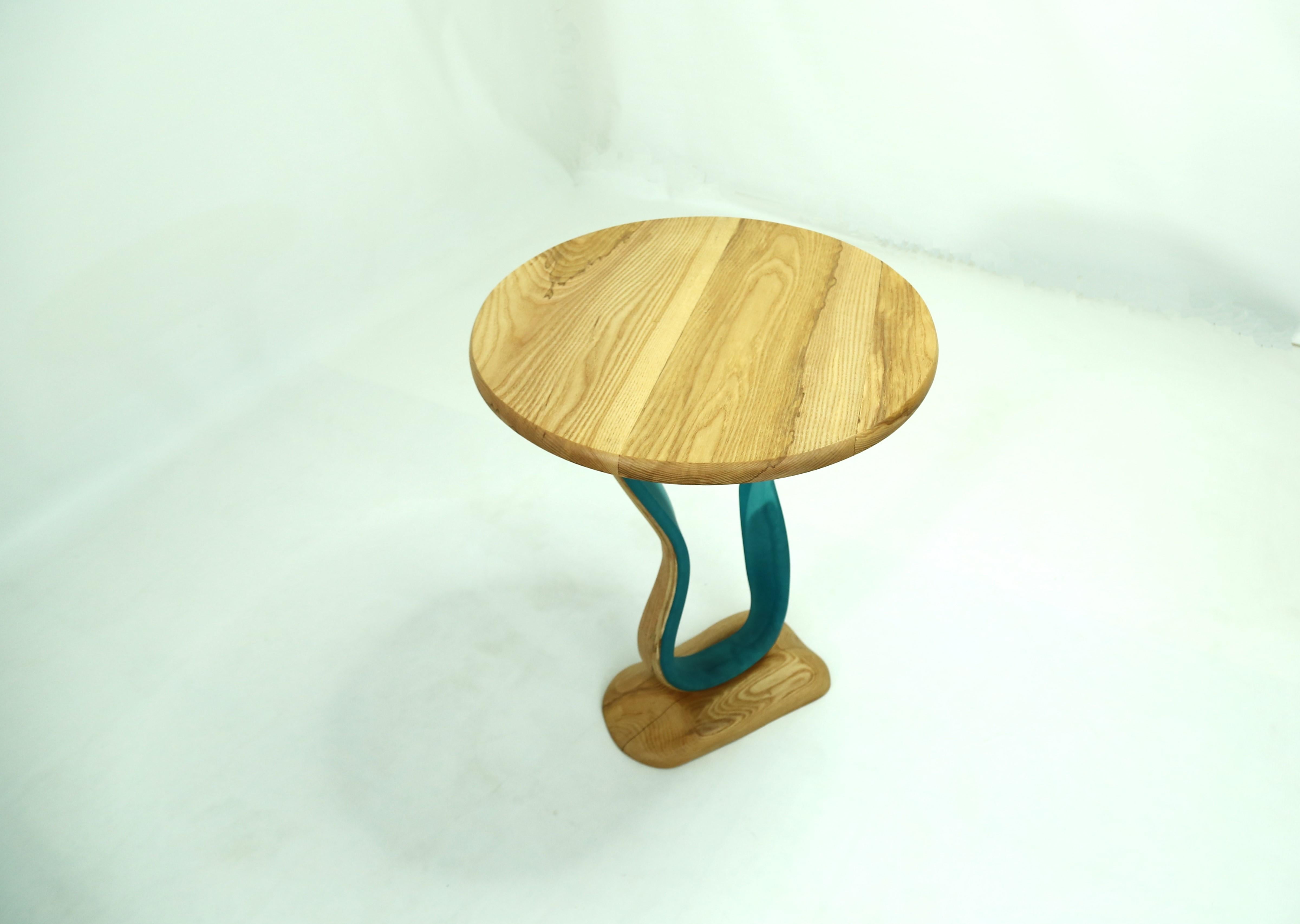 Asian Zeta End Table by Raka Studio x Hamdi Studio - Resin and Ash Wood Table For Sale