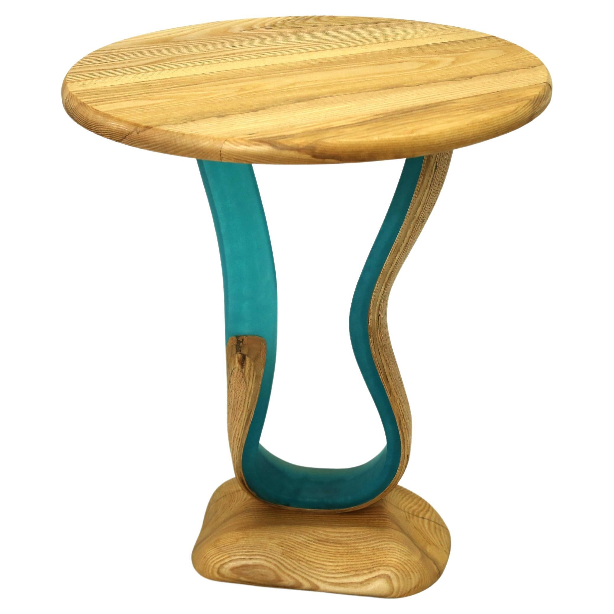 Zeta End Table by Raka Studio x Hamdi Studio - Resin and Ash Wood Table For Sale