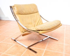 Zeta Leather Lounge Chair Paul Tuttle Cream Chrome Cantilever Strassle MCM 1970s