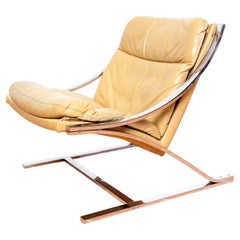 Zeta Silla de salón de cuero Paul Tuttle Crema Cromo Cantilever Strassle MCM Años 70