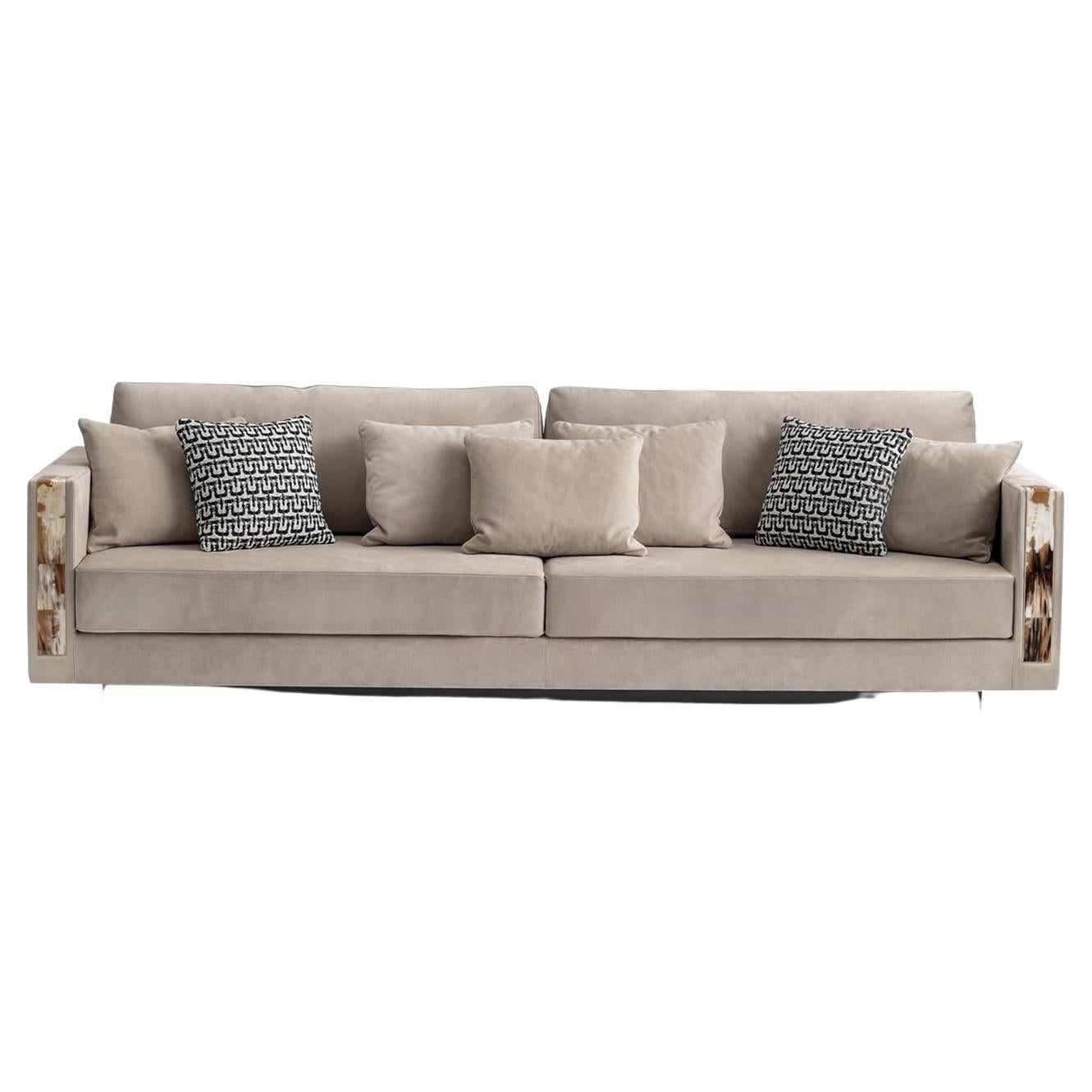 Zeus 4-Seater Beige Sofa with Horn Inlays