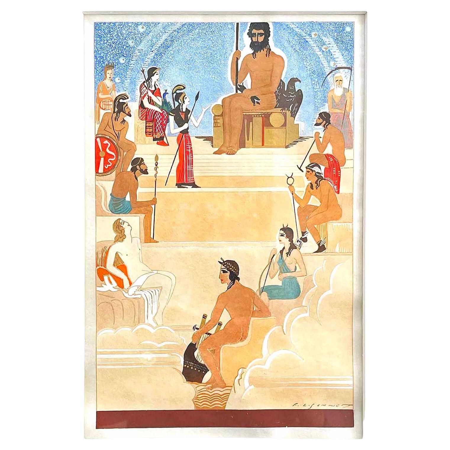 "Zeus and Gods of Olympus", Art Deco Masterpiece by Schmied for "L'Odyssee"
