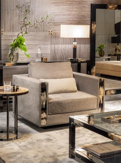 Zeus Armchair in Carmen Leather, Dark Horn & Lacquered Black Wood by Arcahorn