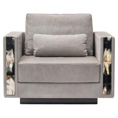 Zeus Armchair in Carmen Leather, Dark Horn & Lacquered Black Wood by Arcahorn