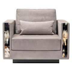 Zeus Armchair in Nabuck Leather with Armrests in Corno Italiano, Mod. 6089L