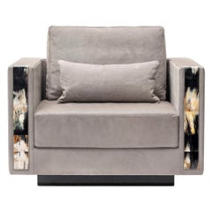 Zeus Armchair in Nabuck Leather with Armrests in Corno Italiano, Mod. 6089L