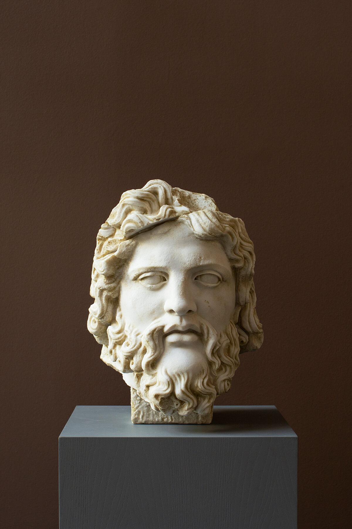 Classical Greek Zeus Bust Made with Compressed Marble Powder Statue For Sale