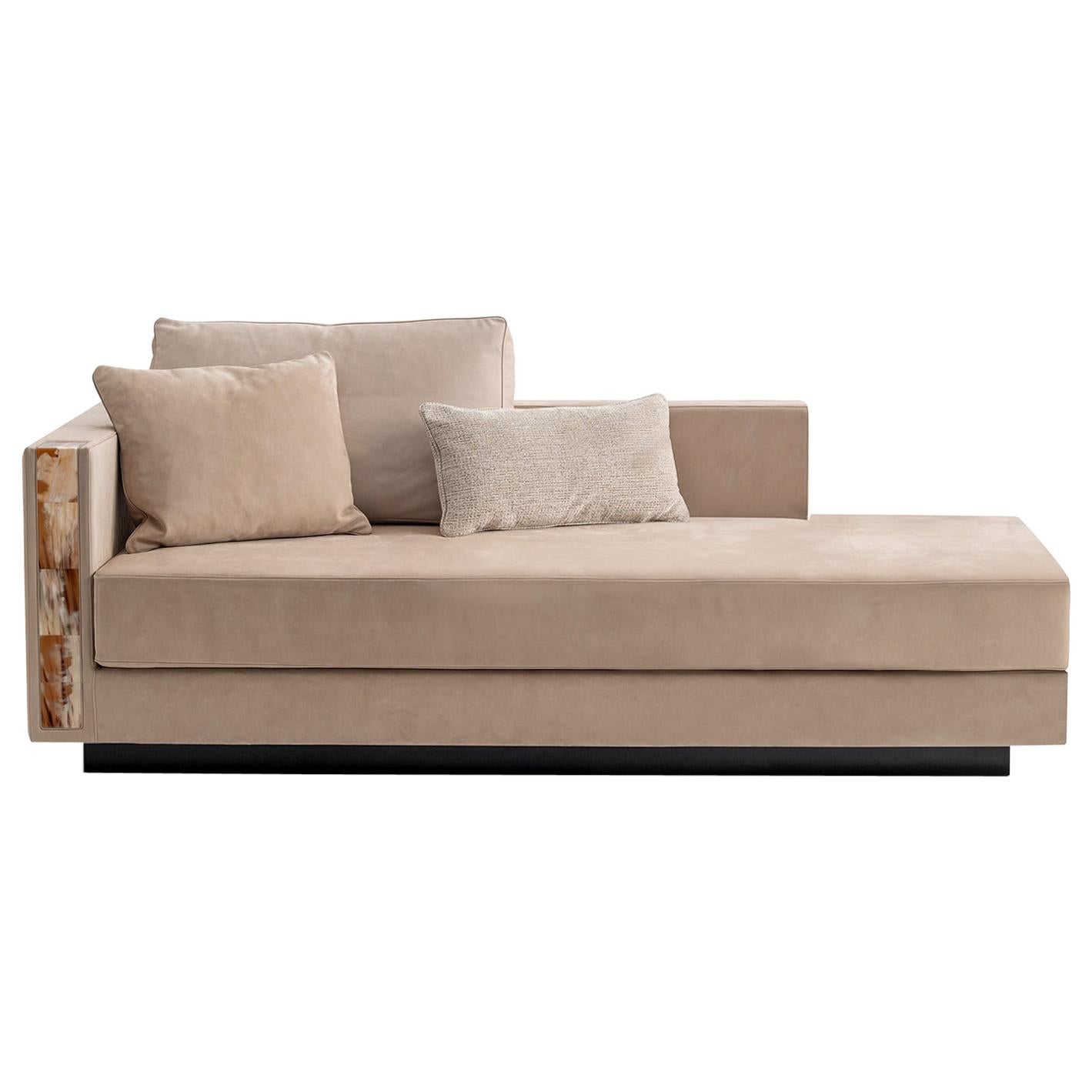 Zeus Chaise Longue in Nabuk Leather with Armrests in Corno Italiano, Mod 6088SXL