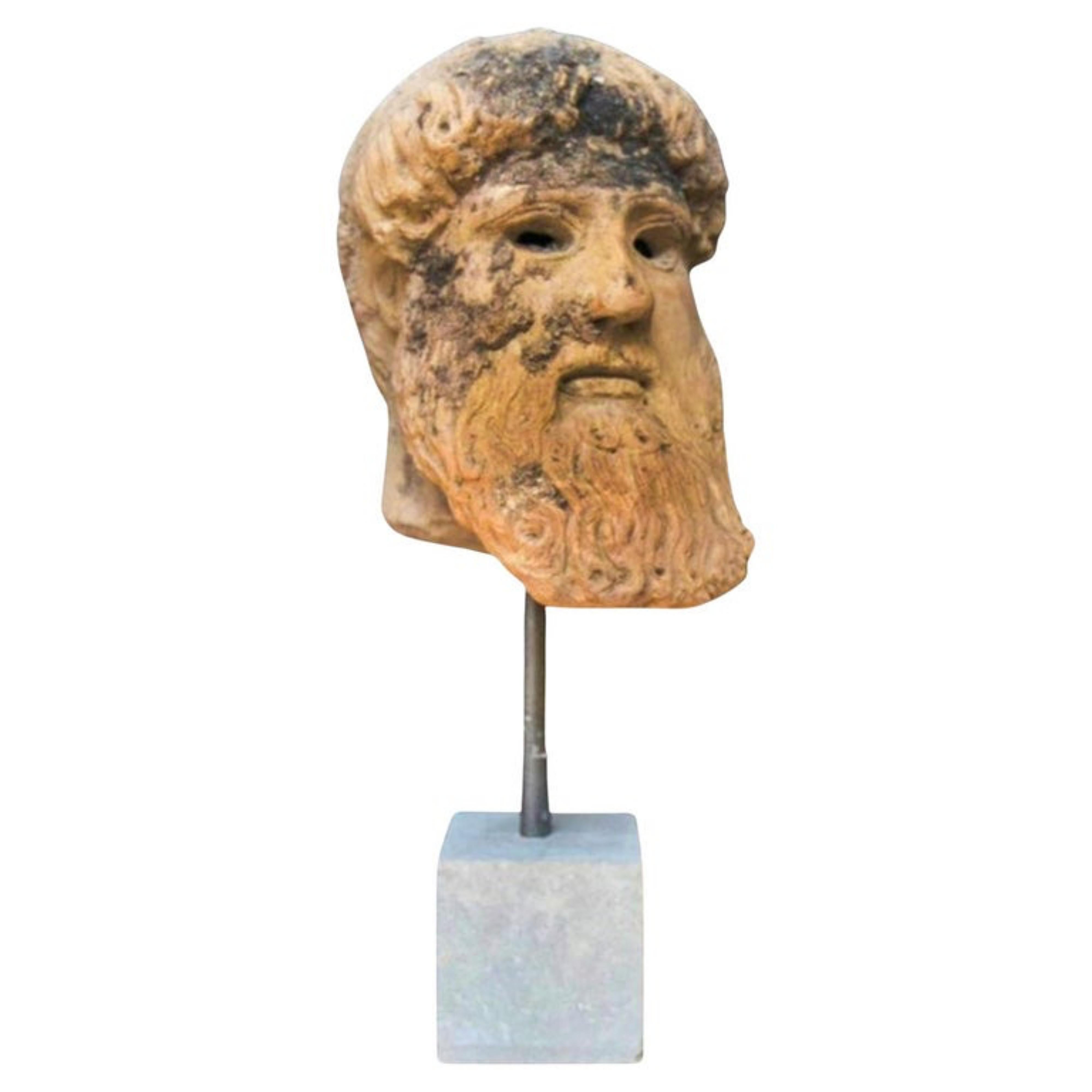Italian Zeus Di Capo Artemision, Terracotta Head, Cronide, Early 20th Century For Sale