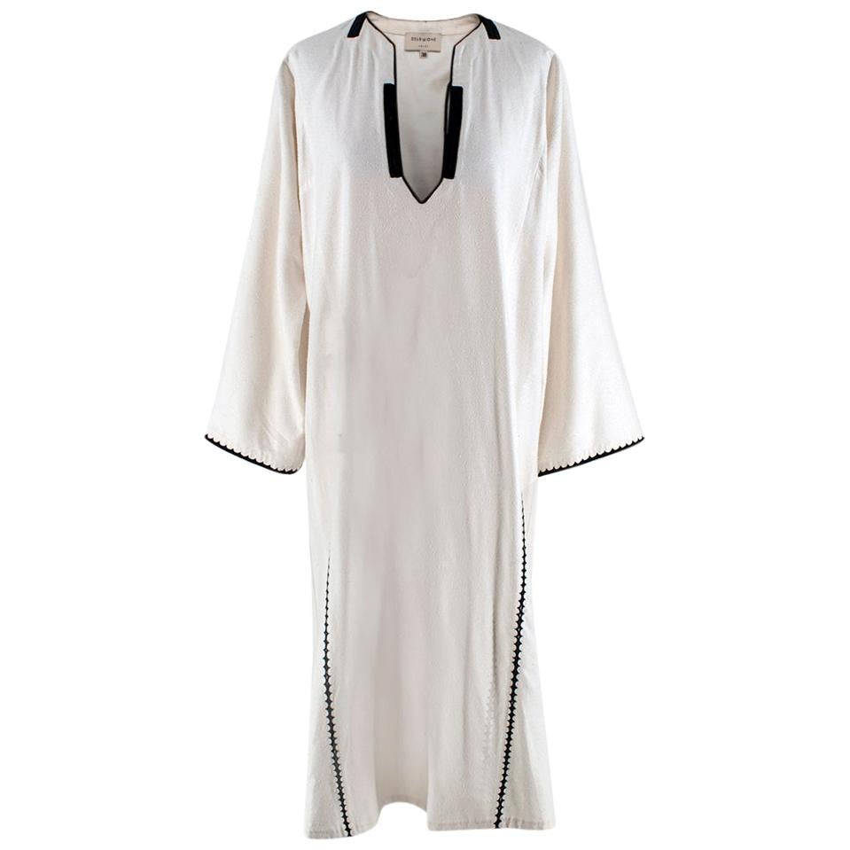 Zeus + Dione Tangara Embroidered Linen Midi Dress - Size US 6 at 1stDibs