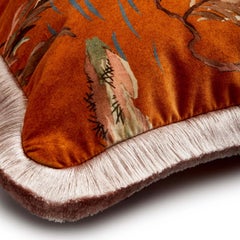 ZEUS Medium Fringed Velvet Cushion - Tobacco