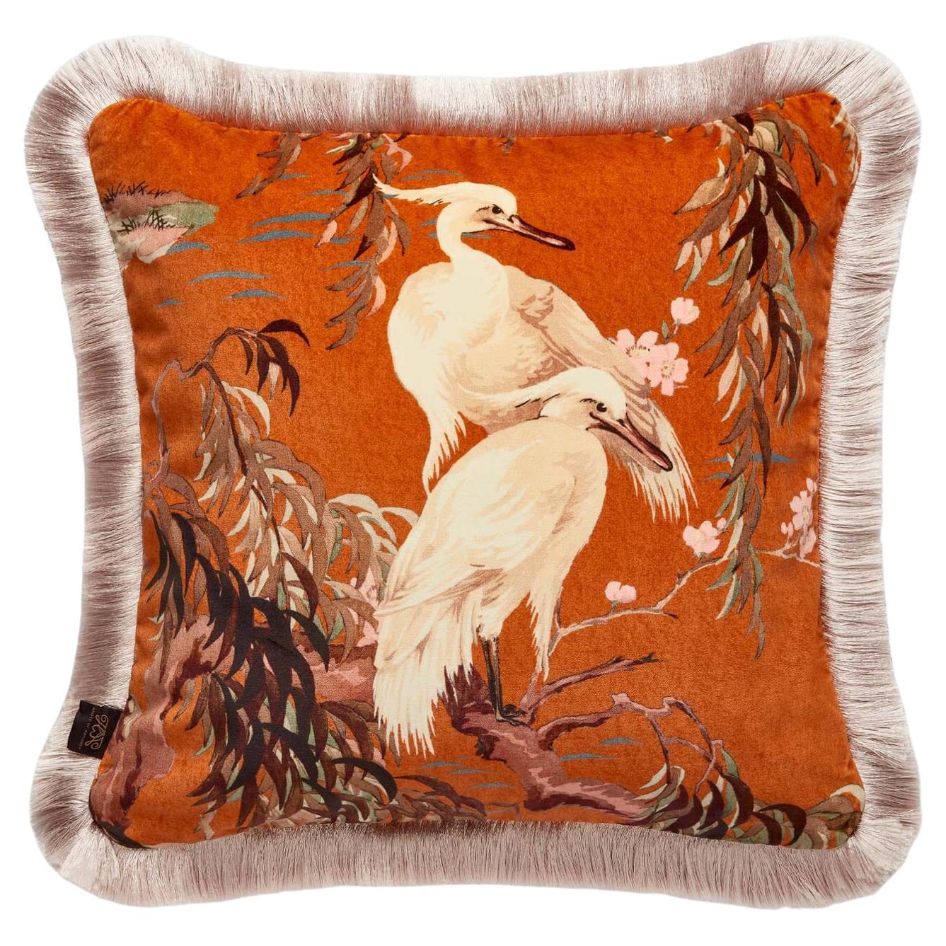 ZEUS Medium Fringed Velvet Cushion - Tobacco
