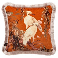 ZEUS Medium Fringed Velvet Cushion - Tobacco