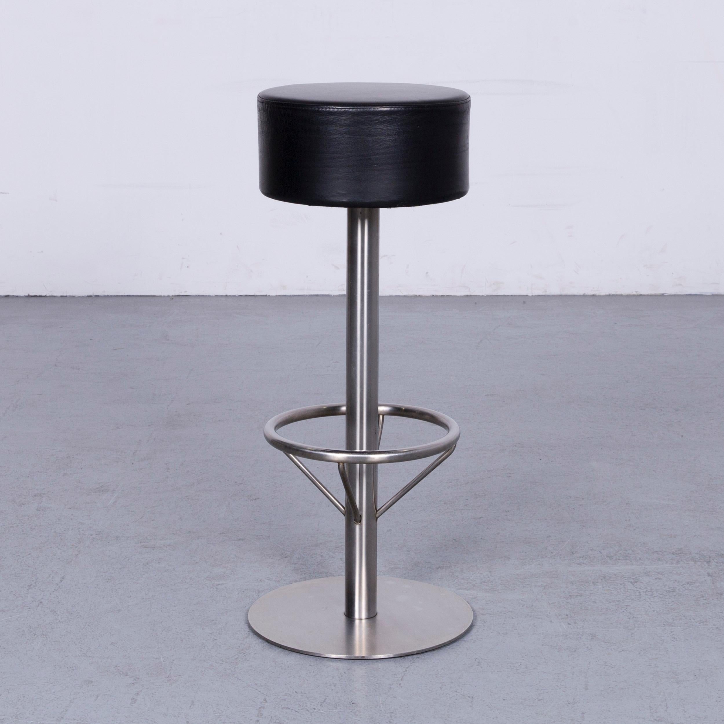 Black colored original Zeus Noto designer leather barstool, in a minimalistic and modern design, made for pure comfort and style.