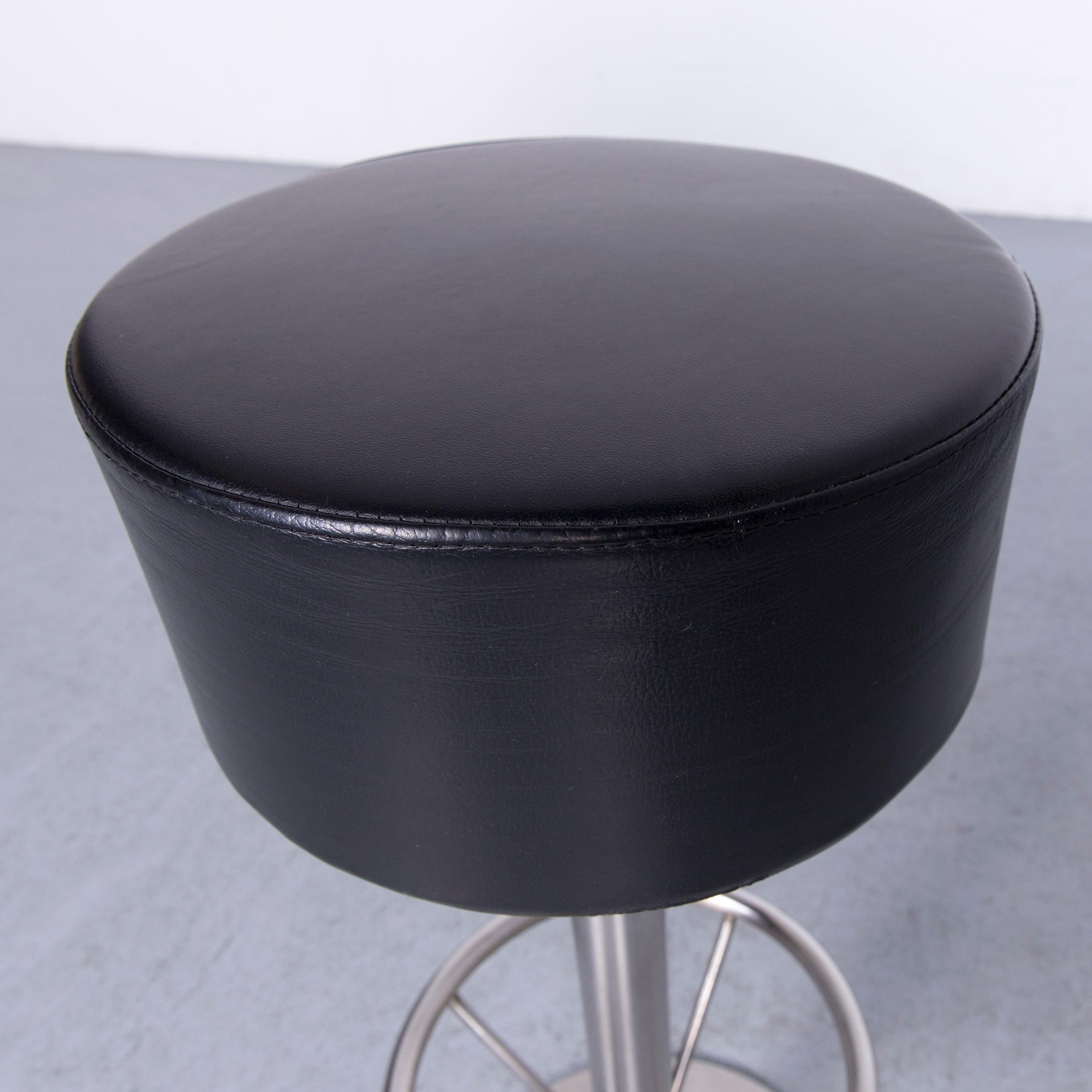 Italian Zeus Noto Designer Leather Barstool Chair Black Modern Swiss Air Lounge For Sale