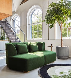 Custom Made Zeus Sofa in Wool Boucle and Hand Forged Brass Detailing
